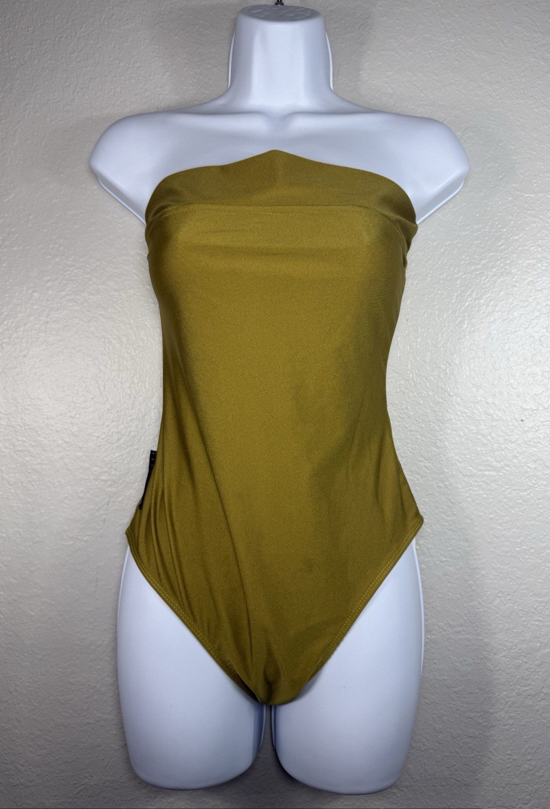 Women’s y2k bandeau olive green strapless bodysuit Size M by Missguided