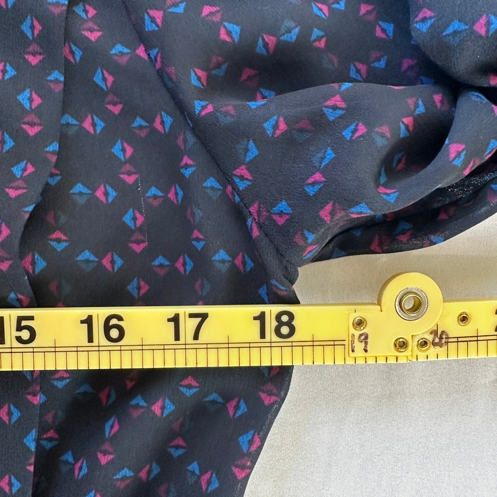 Derek Lam Collective Tie Blouse Womens 6 Blue Geometric Print Sheer Luxury Chic