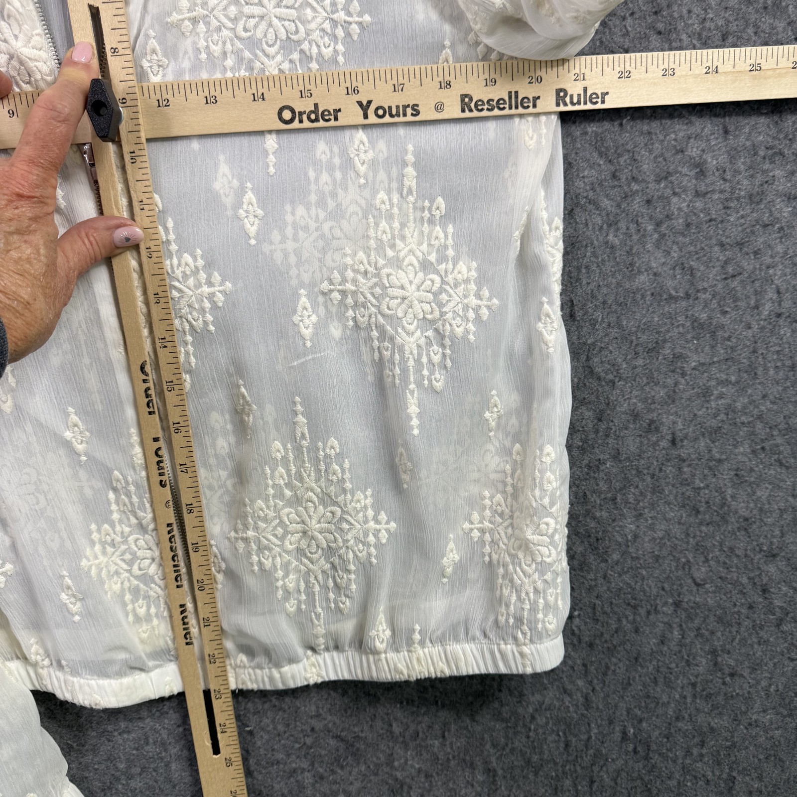Maurices Women’s L Ivory Embroidered Full Zip Sheer Bomber Jacket Top