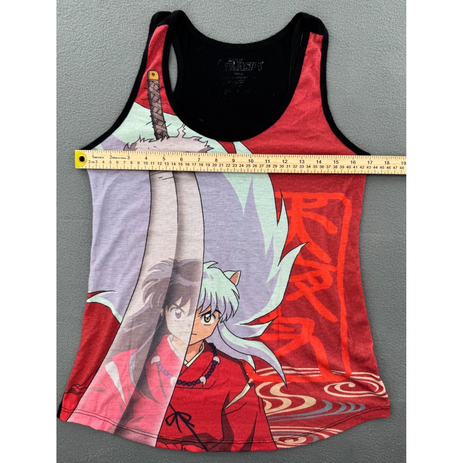 Inuyasha Graphic Tank Top Small Red Black Anime Manga Tessaiga Print Cosplay
