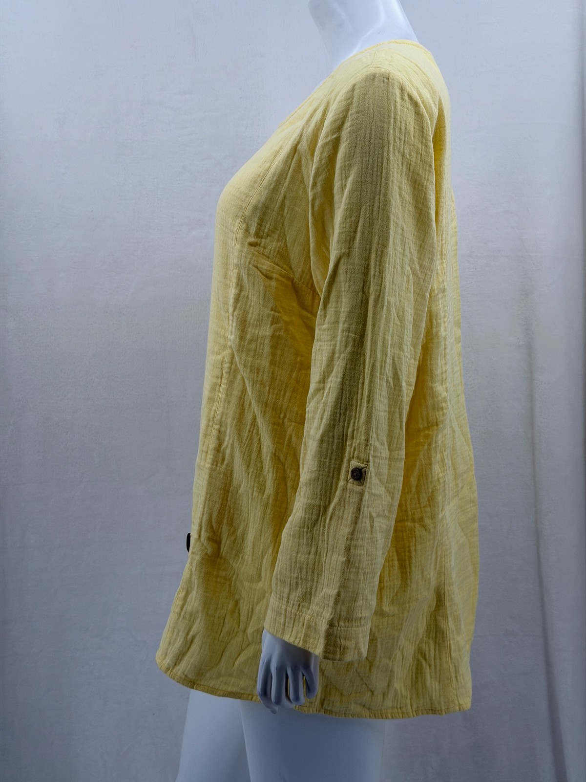 Soft Surroundings Top Womens Large Yellow Asymmetric Hem Boho Cotton Lagenlook