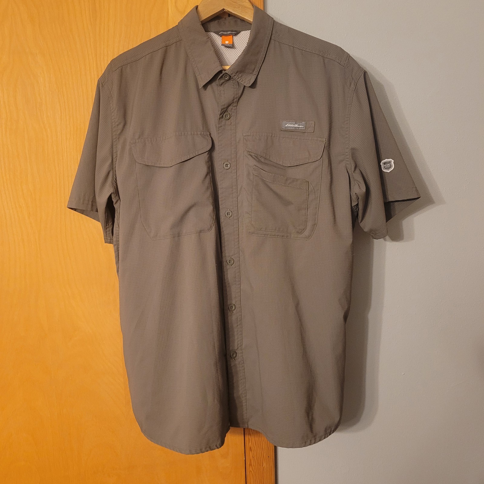 EDDIE BAUER Sport Shop FreeDry Guide Top Size L Green Check Lightweight Gorpcore