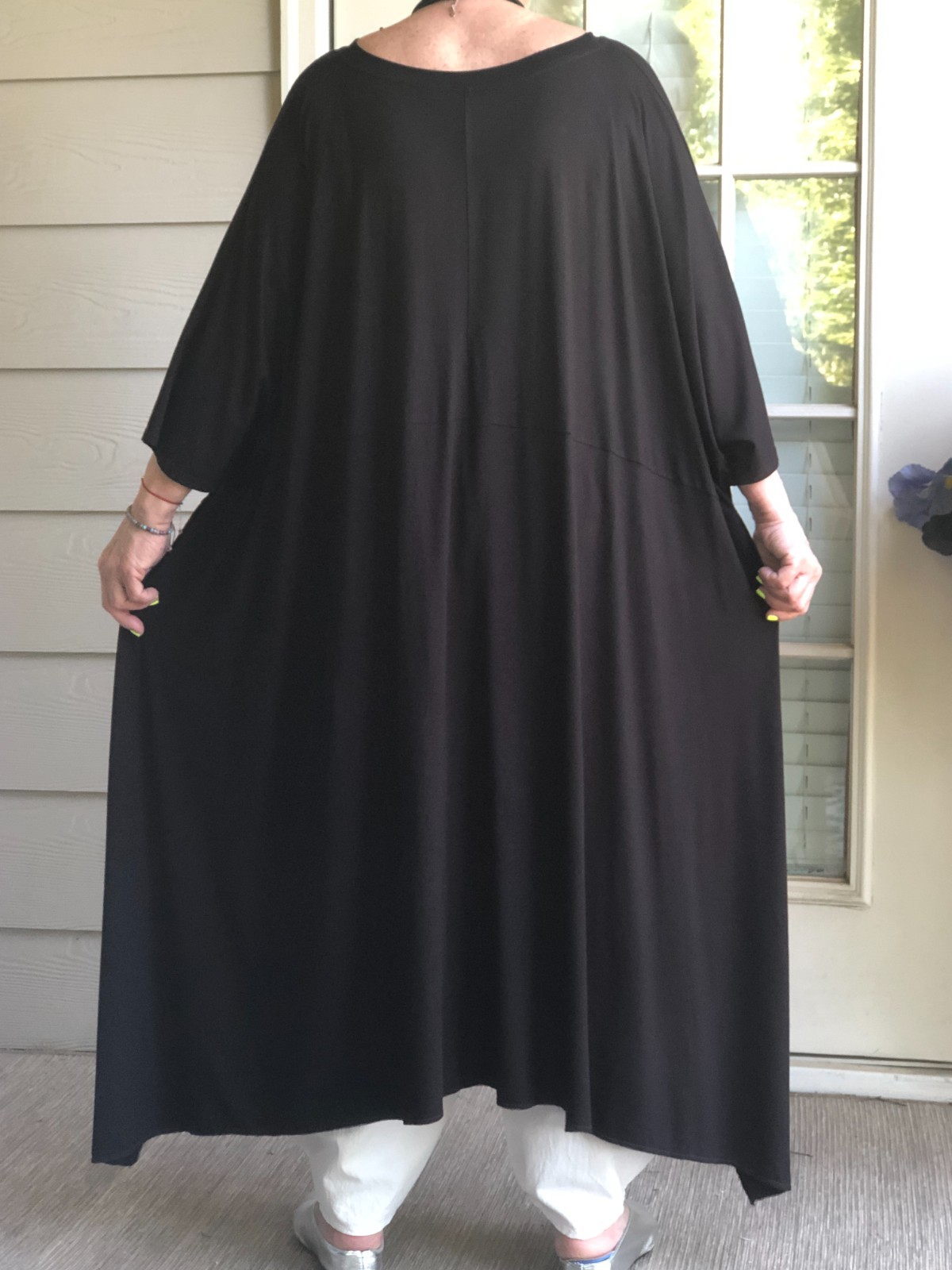 Black High Low Tunic Dress Lagenlook Artsy Punk Gothic Cotton +Necklace OSFM