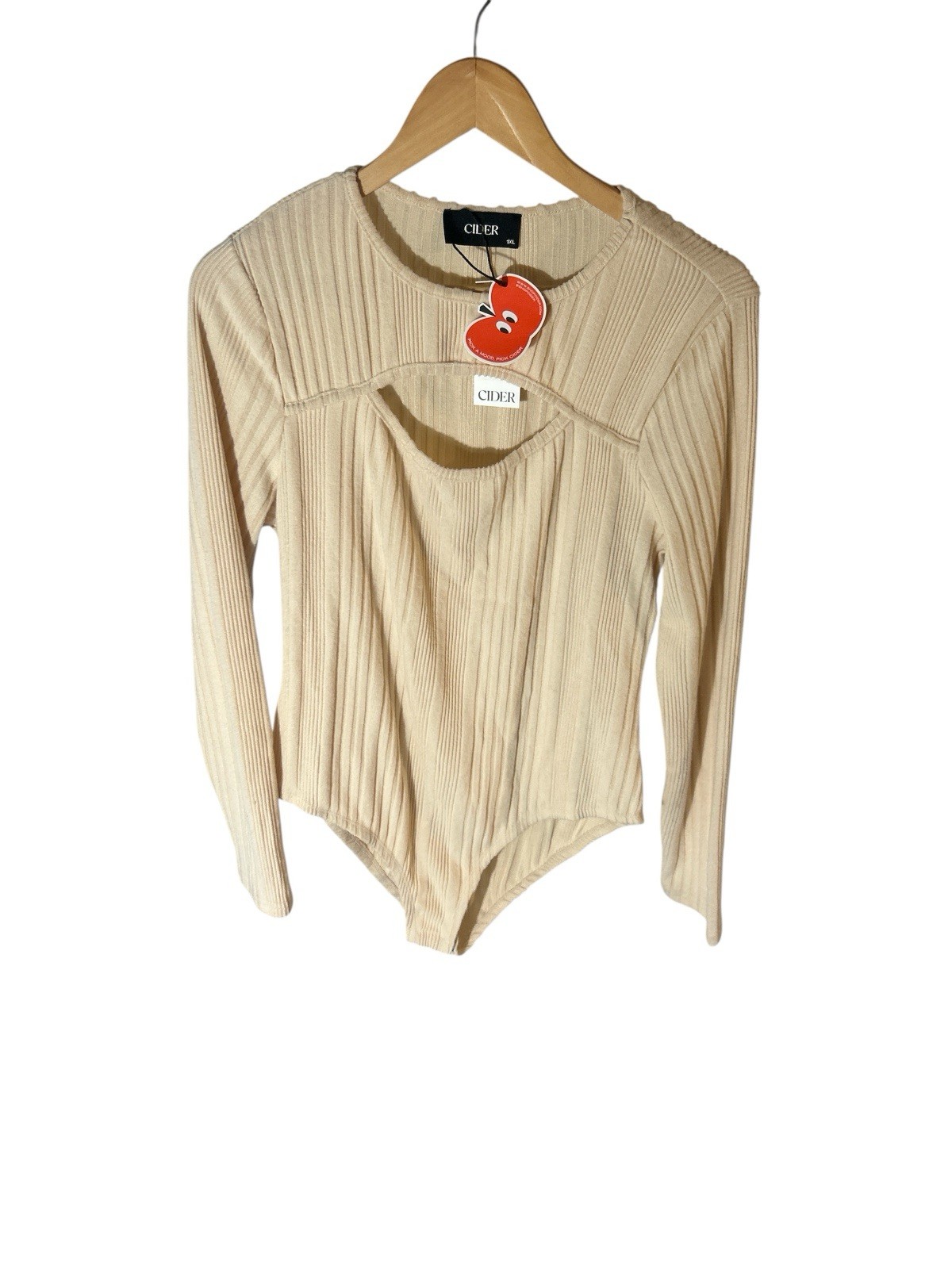 New Cider Sweater Bodysuit – Size 1XL Ribbed Cream Open Front