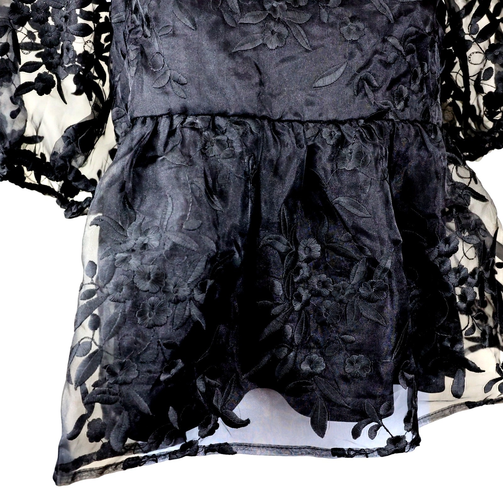 Francesca’s Black Floral Lace Puff Sleeve Square Neck Lined Top M NWT