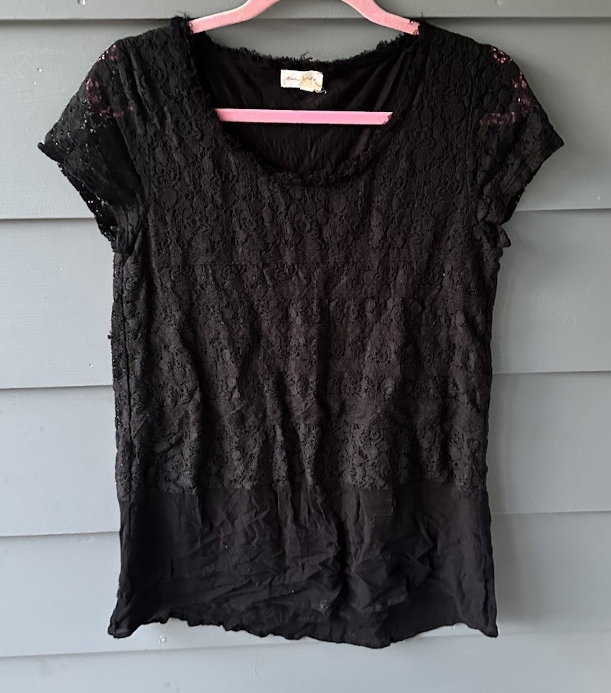 Meadow Rue Anthropologie Black Mixed Media Top Shirt Sz M