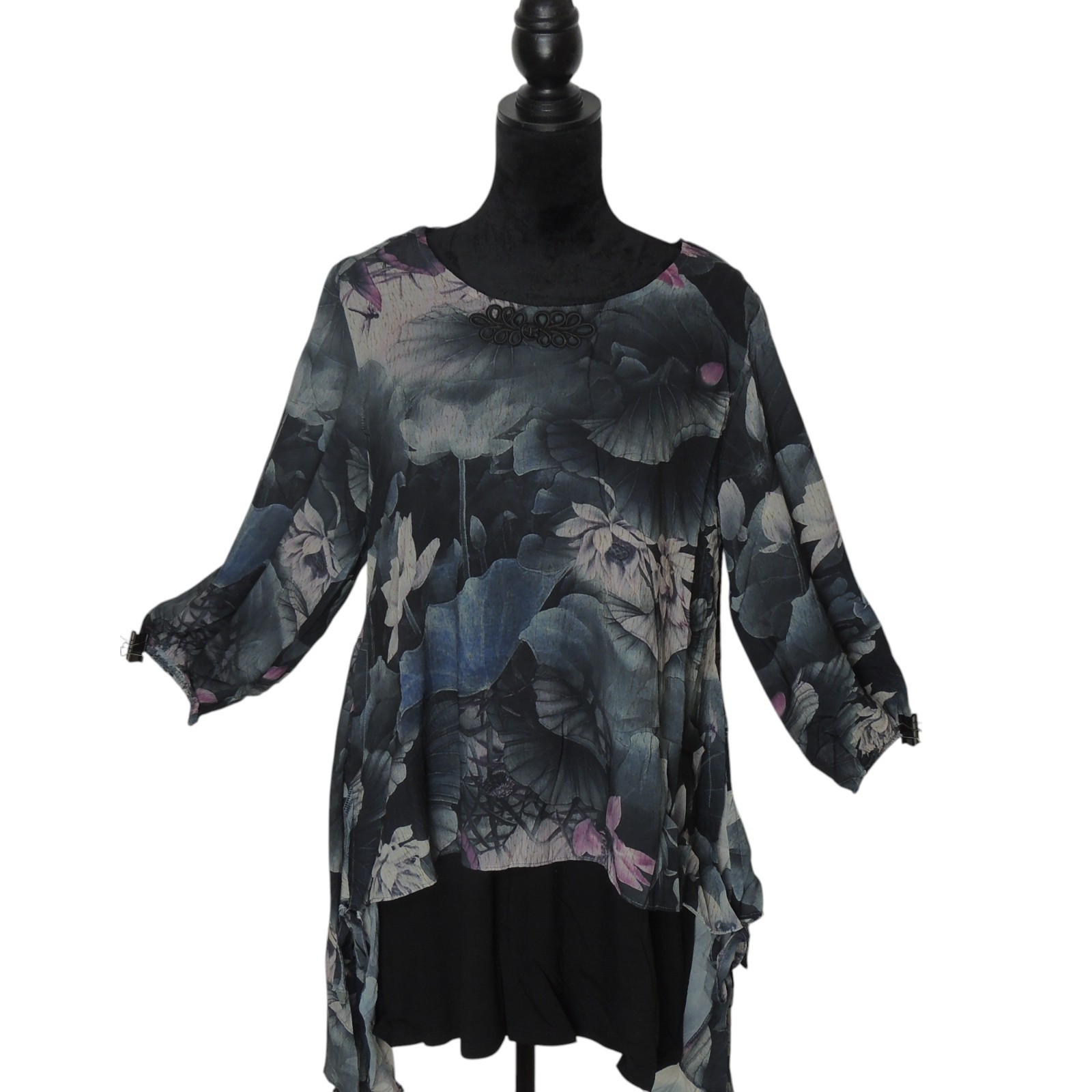 Pretty Angel Floral Layered Tunic Blouse 10977 GY/FS Medium