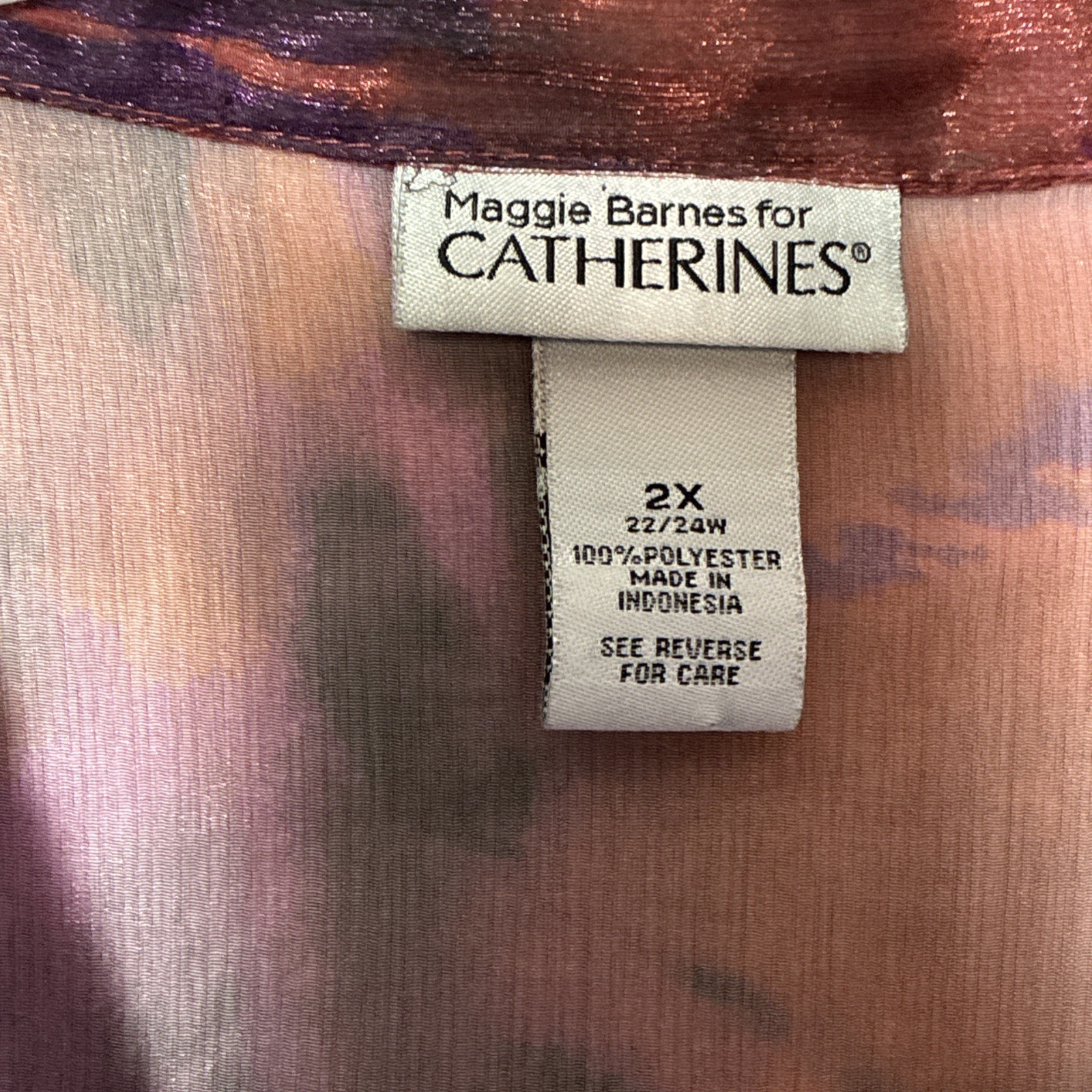 Maggie Barnes Blouse Sheer V Neck Top Button Multicolor 3/4 Sleeve Art 2 Wear 24