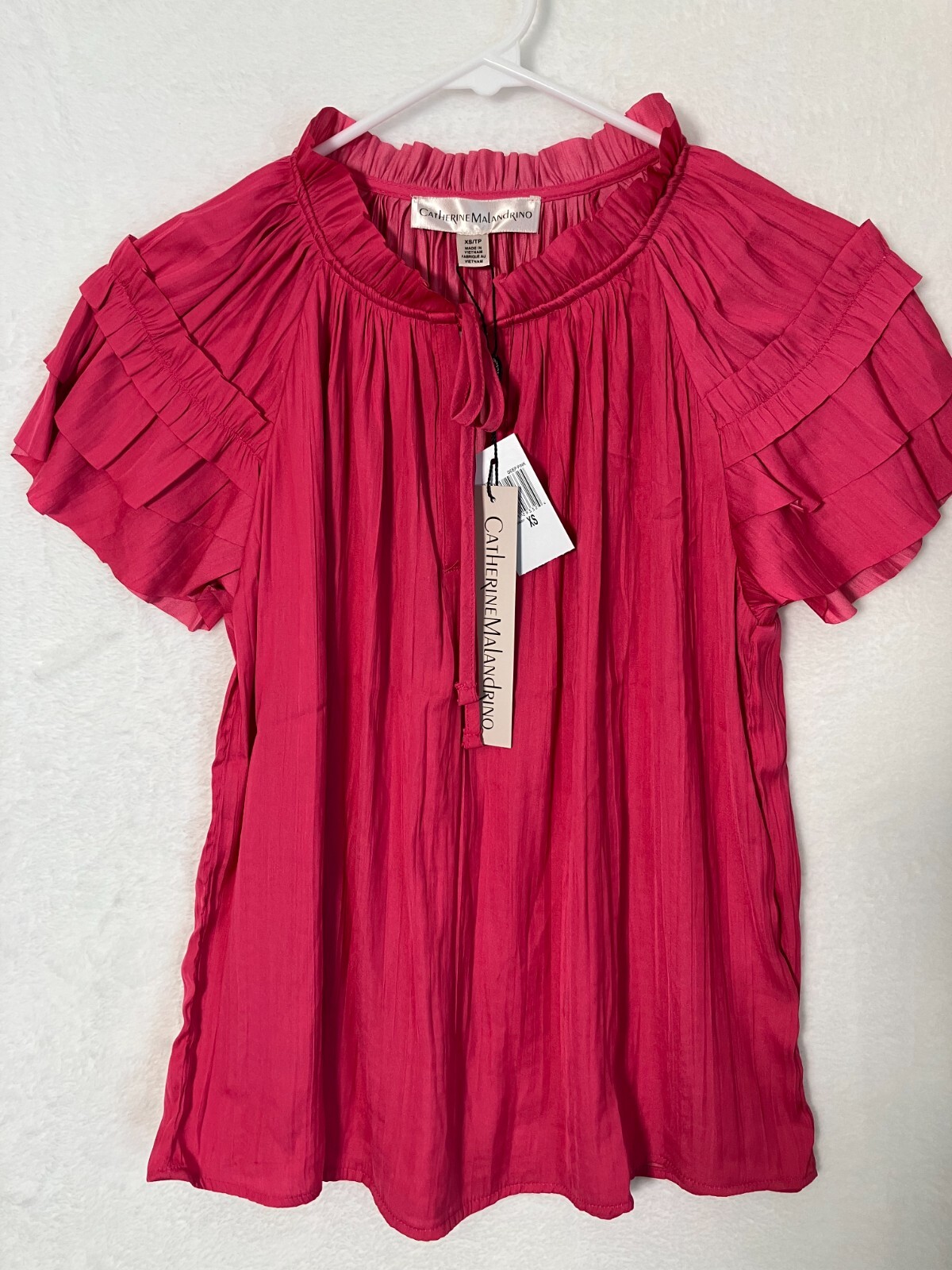 Catherine Malandrino Ruffle Peasant Blouse Top XS Pink Flutter Sleeve NWT