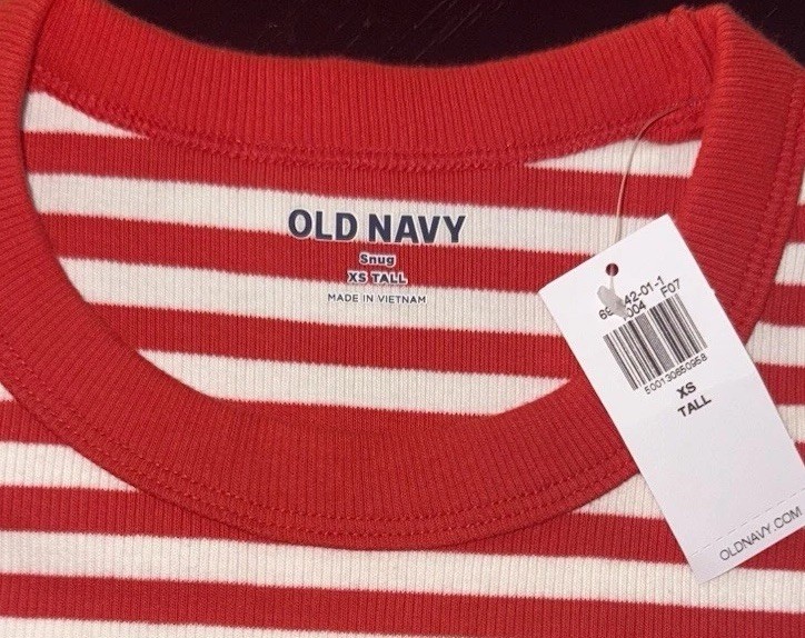 NWT Old Navy Rib Knit Short Sleeve Shirt Women’s XS Tall Red & White Striped NEW