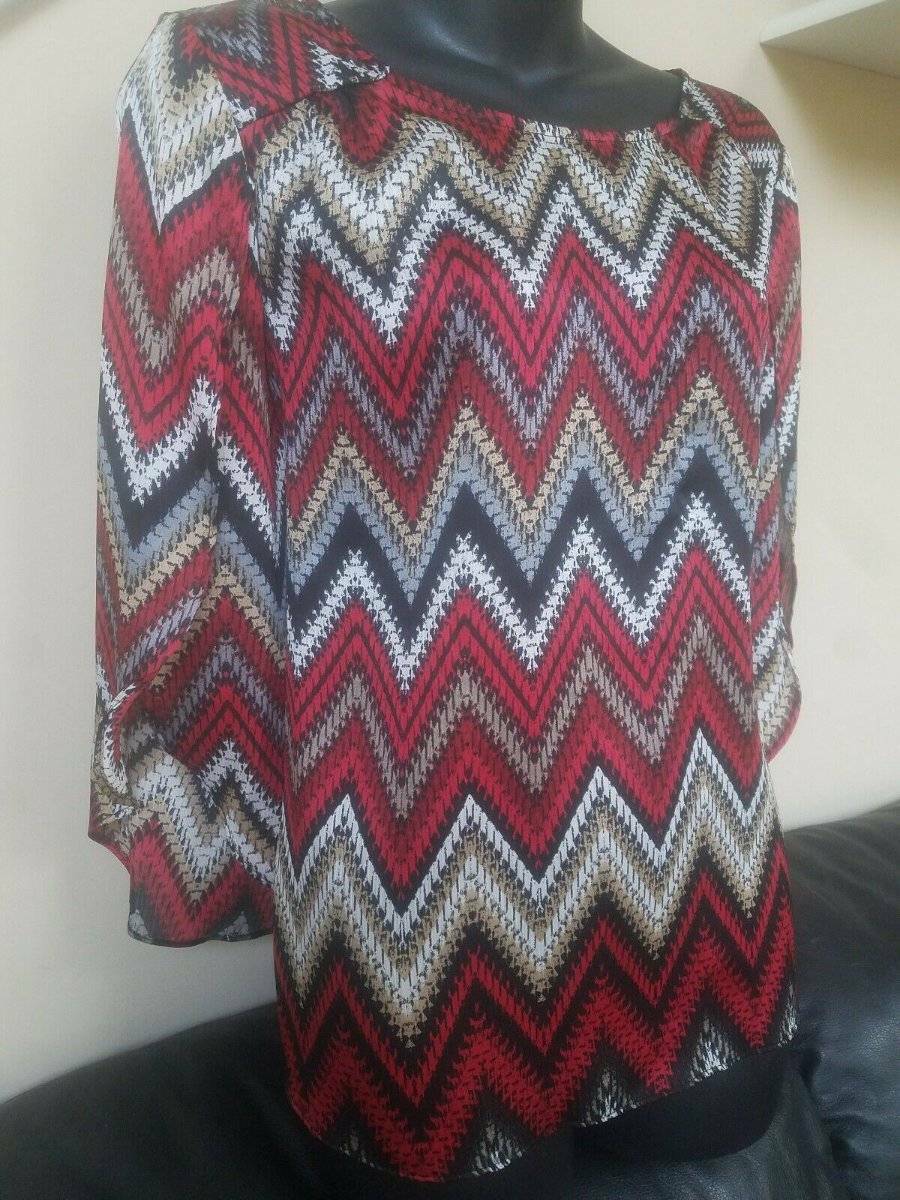Women’s Blouse Size S Tunic Zig Zag Stripe Shirt Red & Black