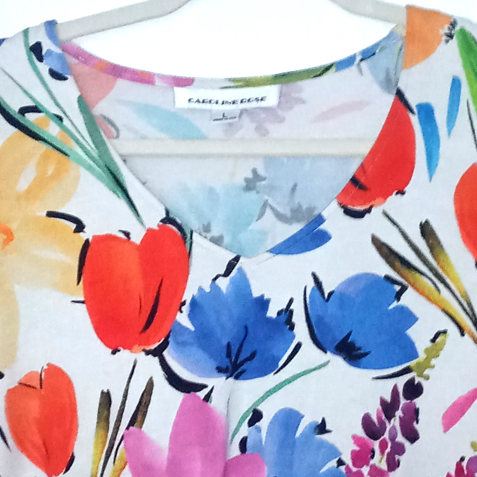 Caroline Rose L/ XL Floral Top Blouse Stretch Jersey Knit Swing Tunic Bust 44″