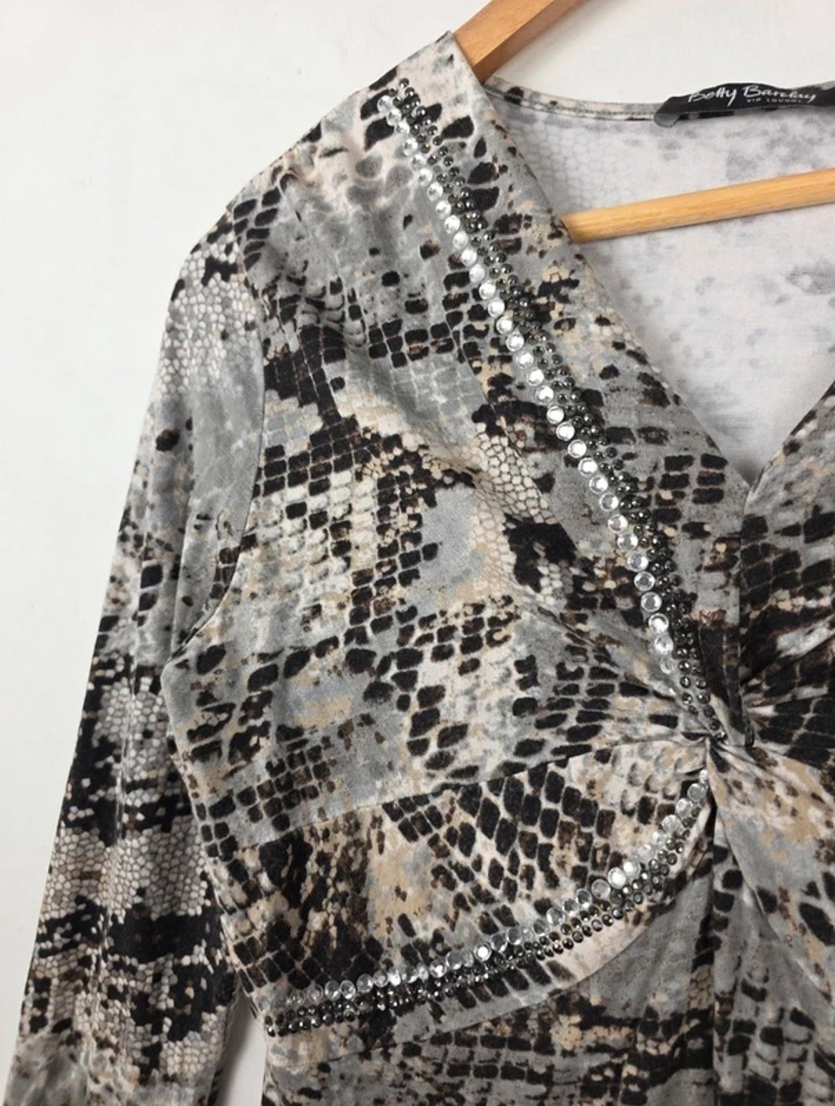 Betty Barclay Snake Print Top Size Medium | Ruched Front | Diamanté Detail