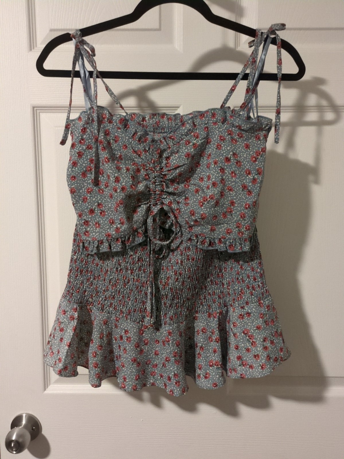 Bridge Size Medium Women’s Two Piece Floral Skirt and Top Drawstring Ruching Set