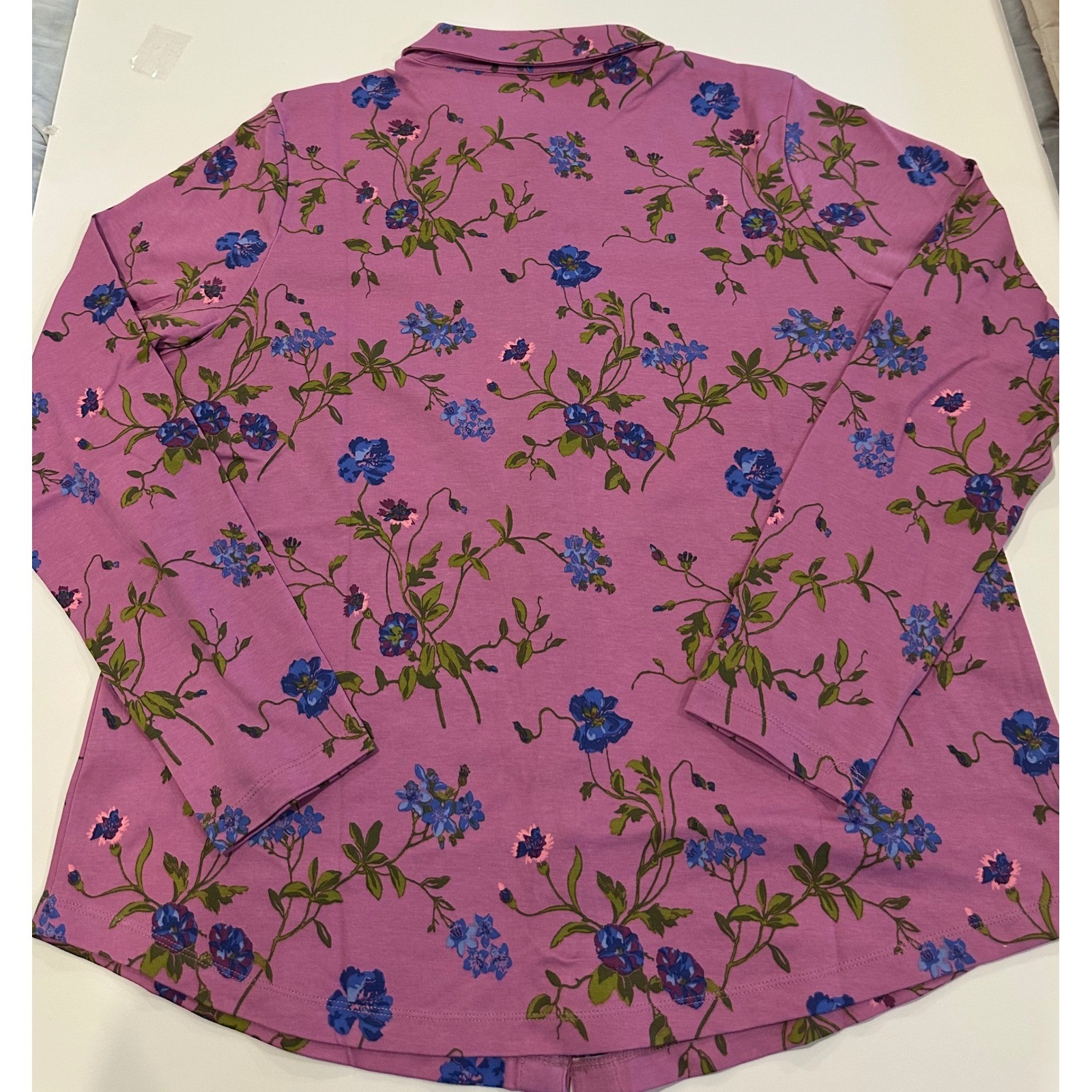 Isaac Mizrahi Pima Cotton Floral Button Down Shirt Mauve Missy’s Large A517322