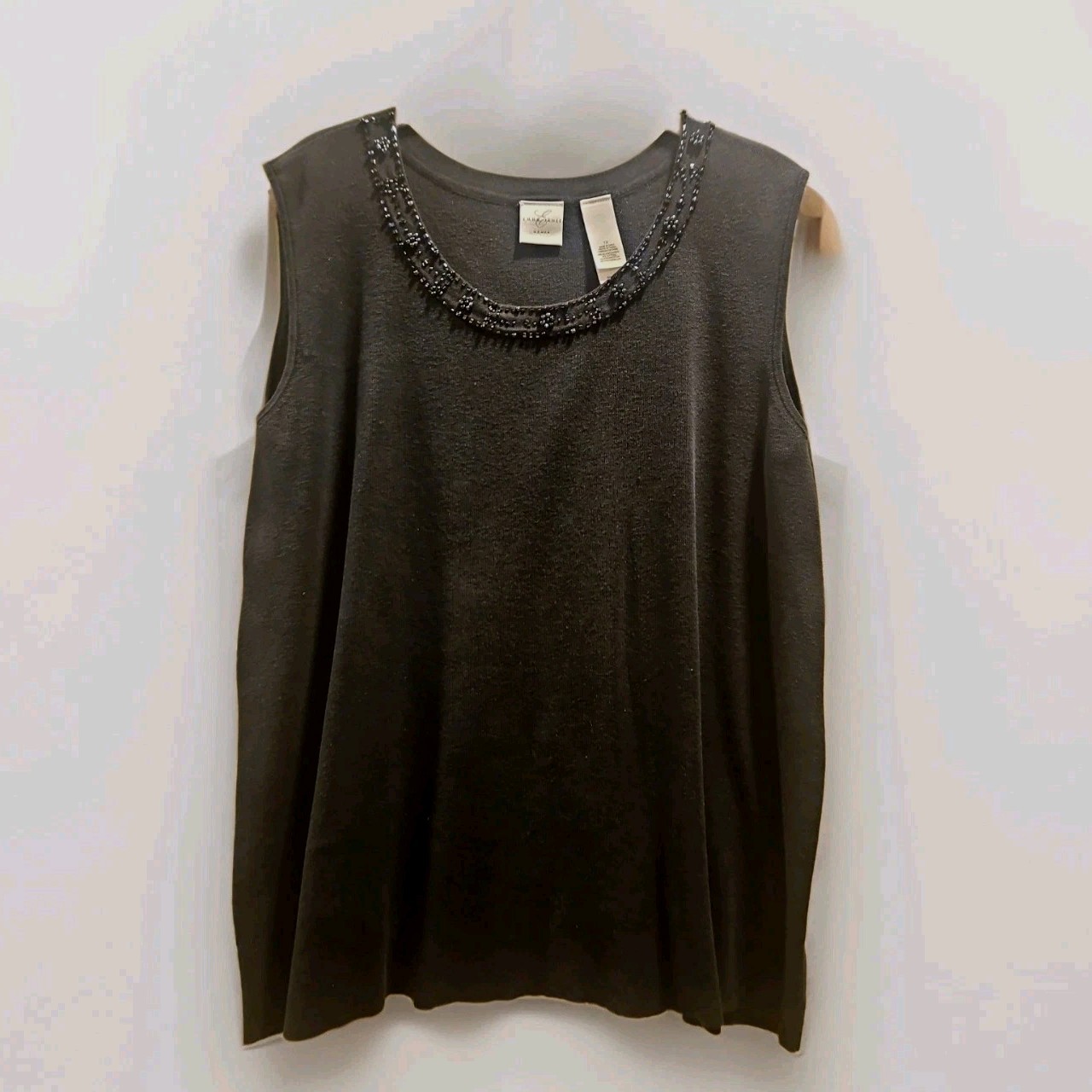 Emma James Size 1X Sleeveless Top Beaded Neckline Elegant Casual Womens