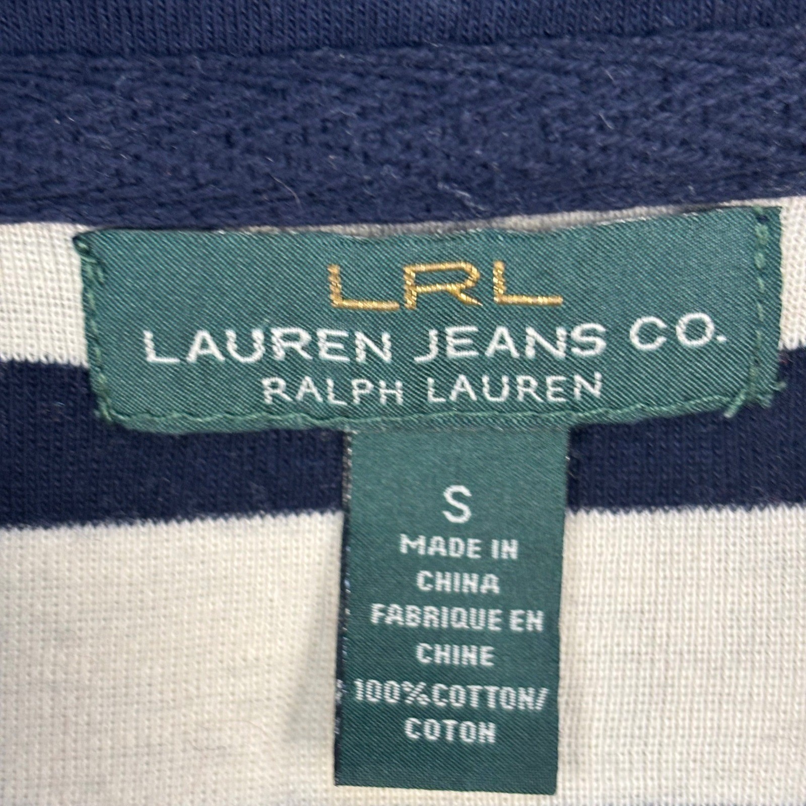 Lauren Ralph Lauren Striped Shirt Shawl Collar Zip Pullover Top Navy White Small