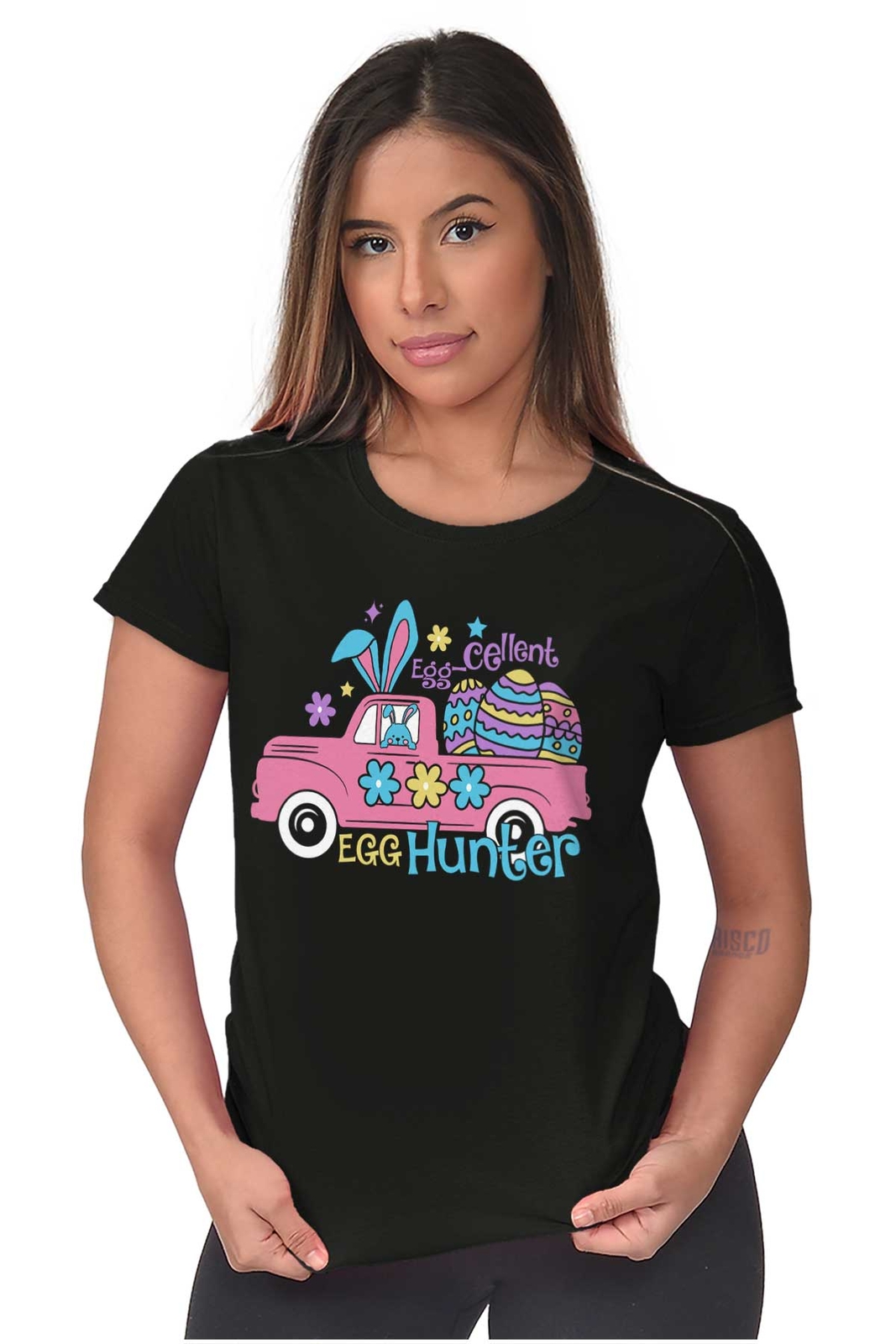 Eggcellent Egg Hunter Easter Bunny Truck Graphic T Shirts for Women T-Shirts