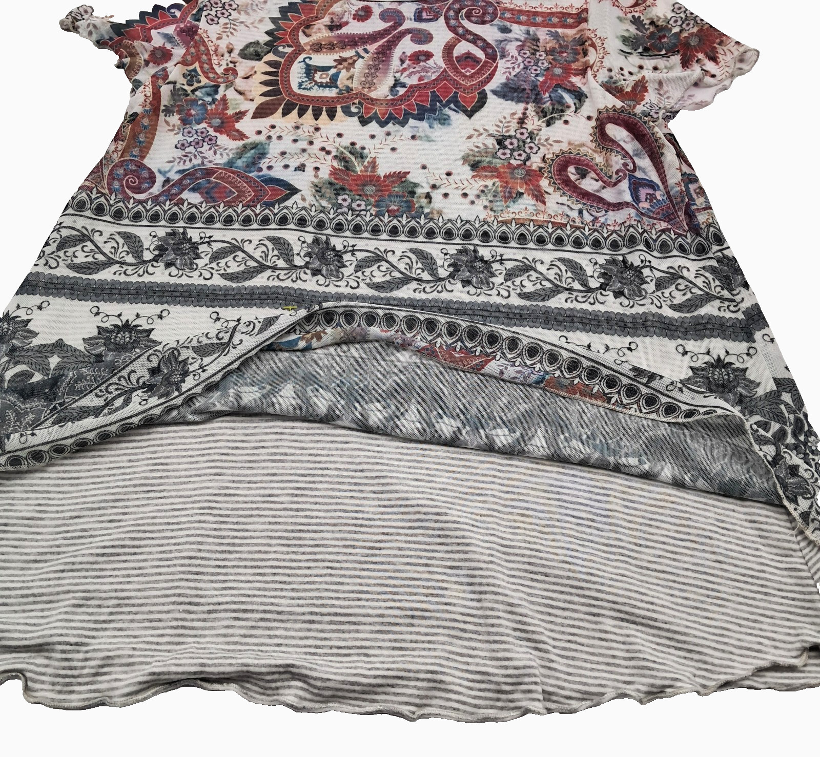 Sundance Creative Type Mesh Overlay Top Size S Stretch Boho Floral Layered Artsy