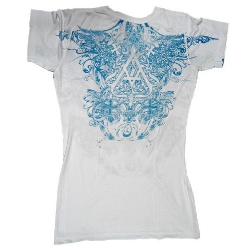 Y2K Archaic Atelier By Affliction White And Blue Womens Slim Fit Large T-Shirt