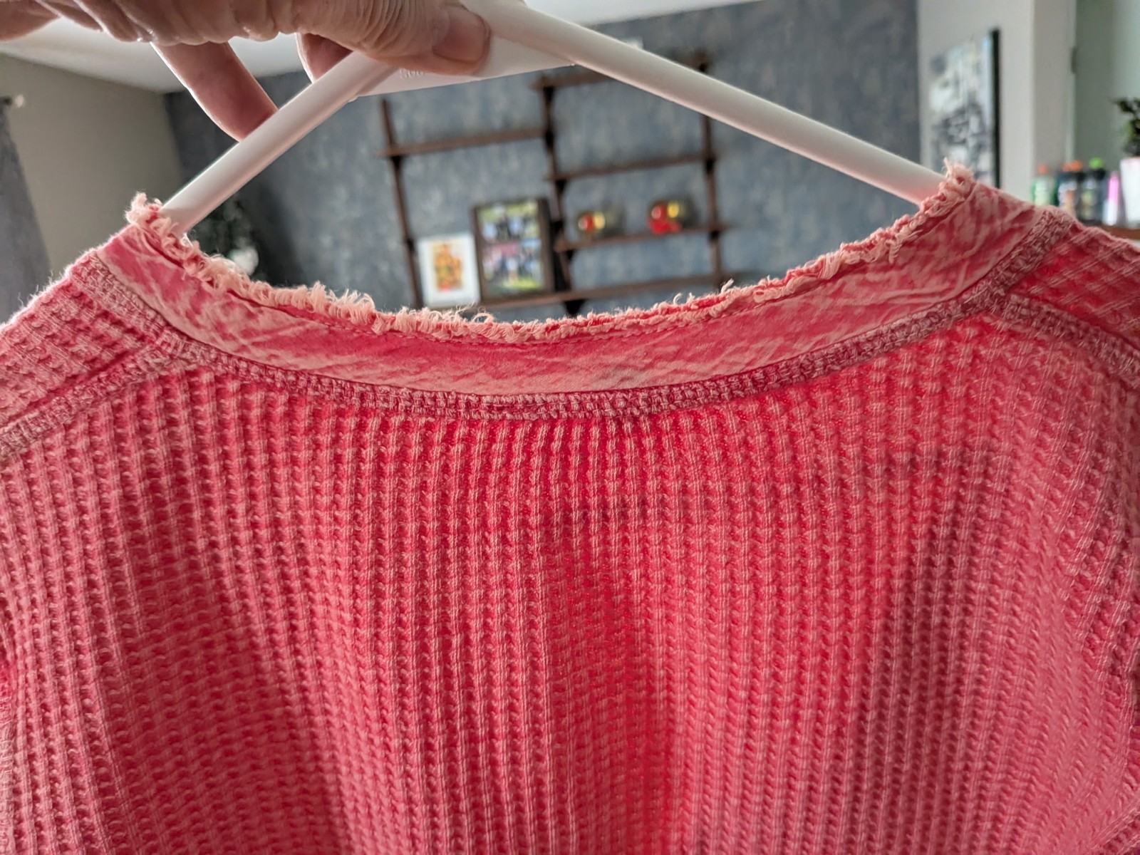 Free People FP One Colt Thermal Waffle Knit Distressed Henley Top M Red Nwts