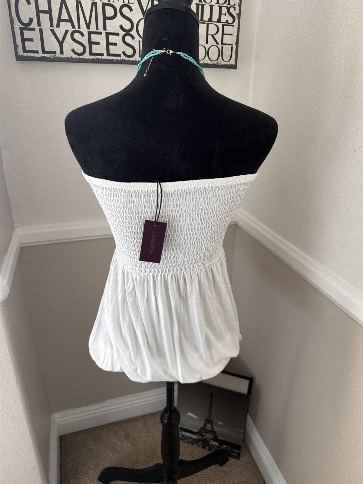 NWT Lascana Bubble Hem Smocked Tube Top White Stretch Medium 8-10