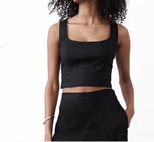 Banana Republic Factory Black Square-Neck linen blend Tank crop Top 6 NWT