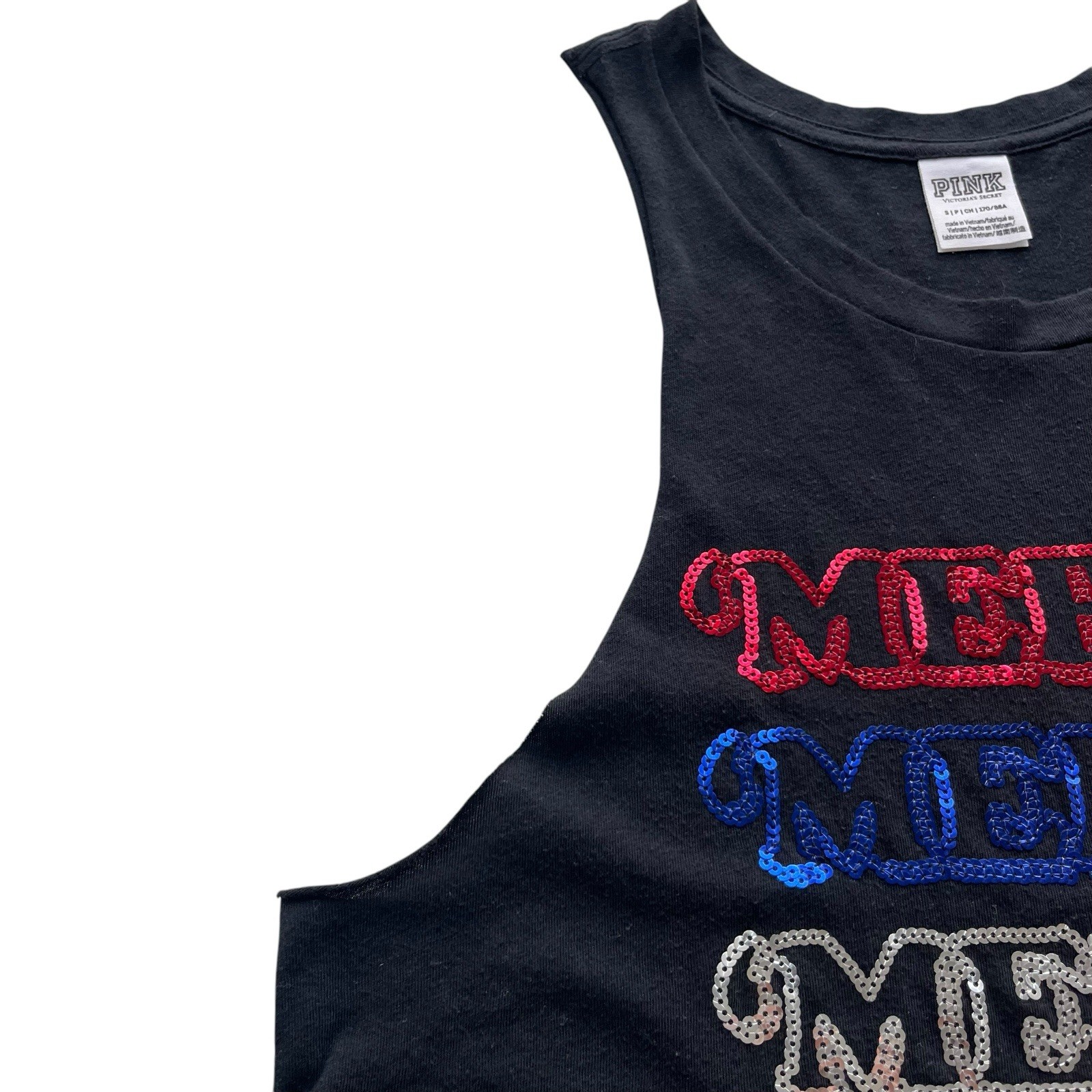 Pink Victoria’s Secret Womens S Black Red Silver Blue Sequins Merica Muscle Tank