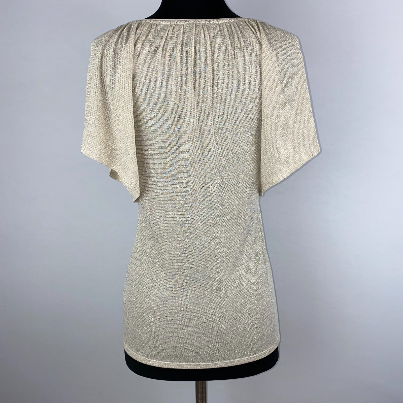 White House Black Market Flutter Blouse Womens XS Striped Metallic Shimmer