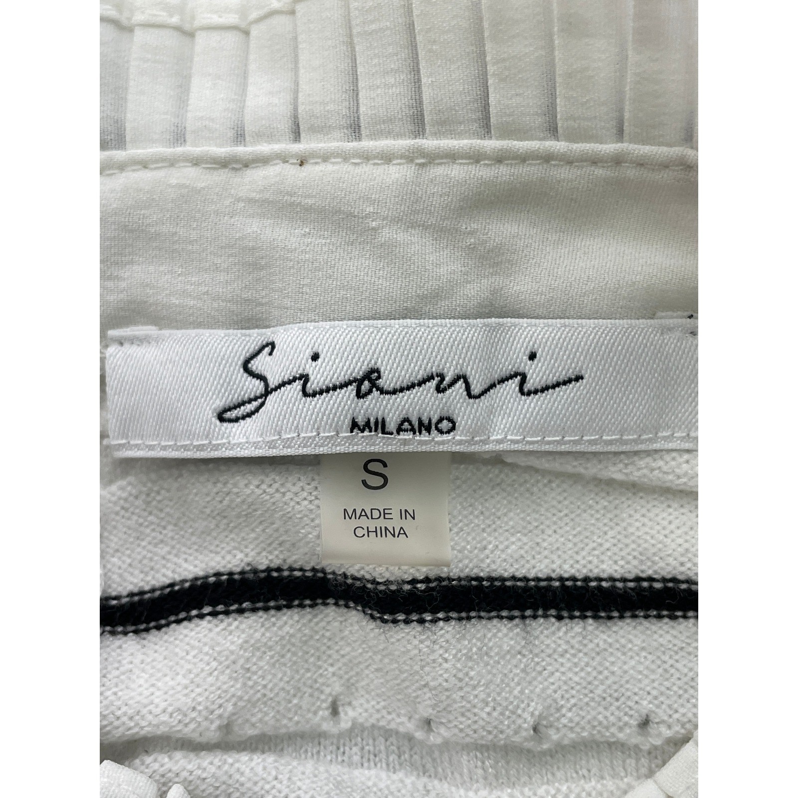 Sioni Milano Mock Neck Long Sleeve Blouse Striped White/Black Top Women’s SMALL