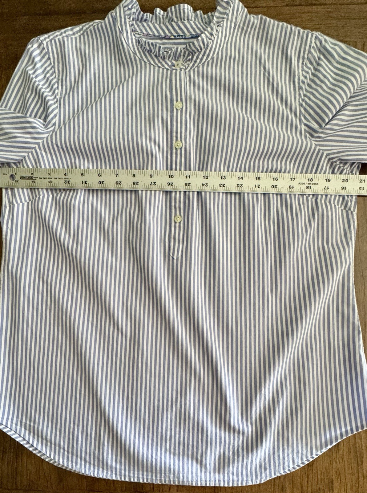 TALBOTS Blue & White Striped Coastal COTTON POPOVER Roll Tab Sleeves (L) NWOT