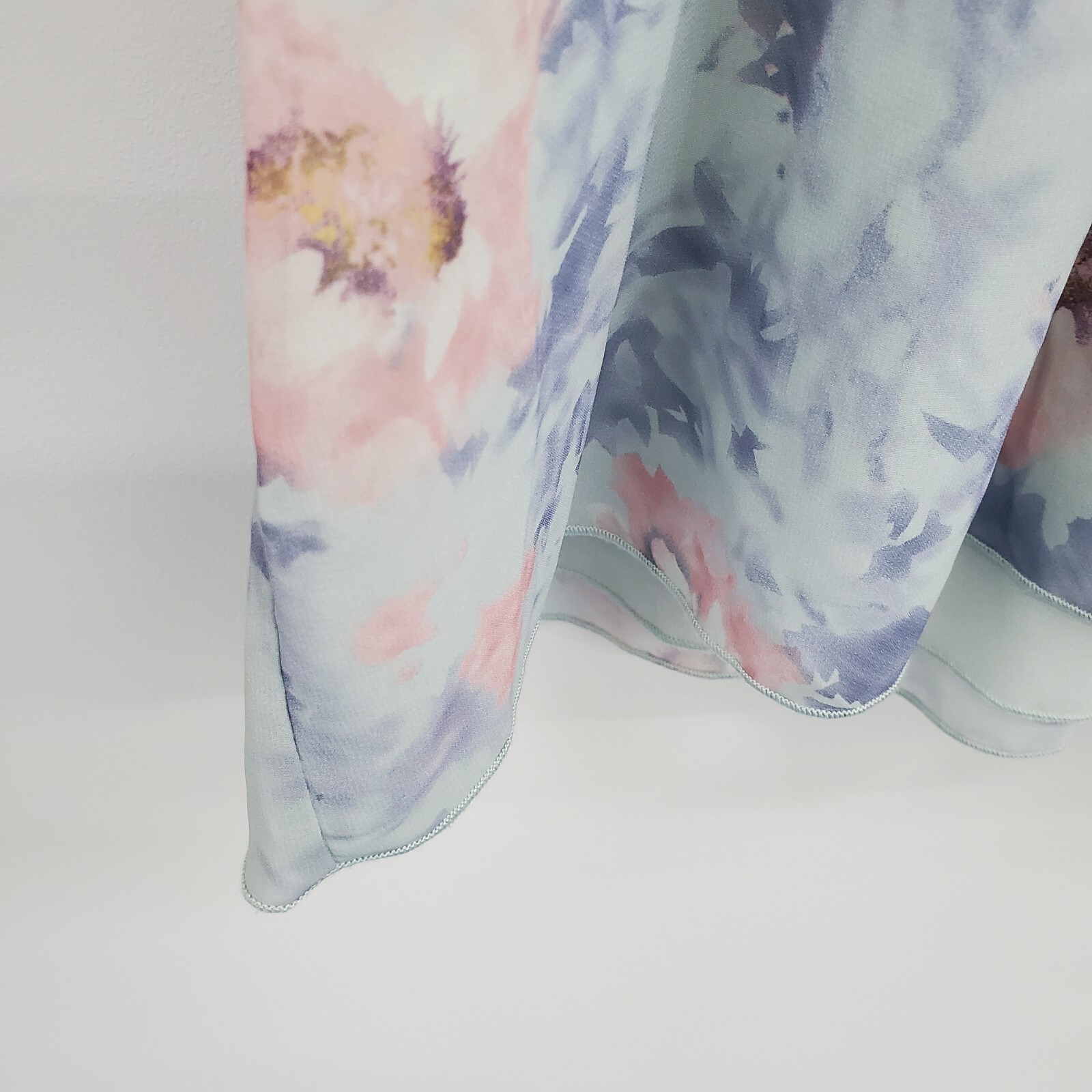 Grace + Karma Womens 1X Pink Blue Floral Smocked Ruffle Long Sleeve Boho Blouse