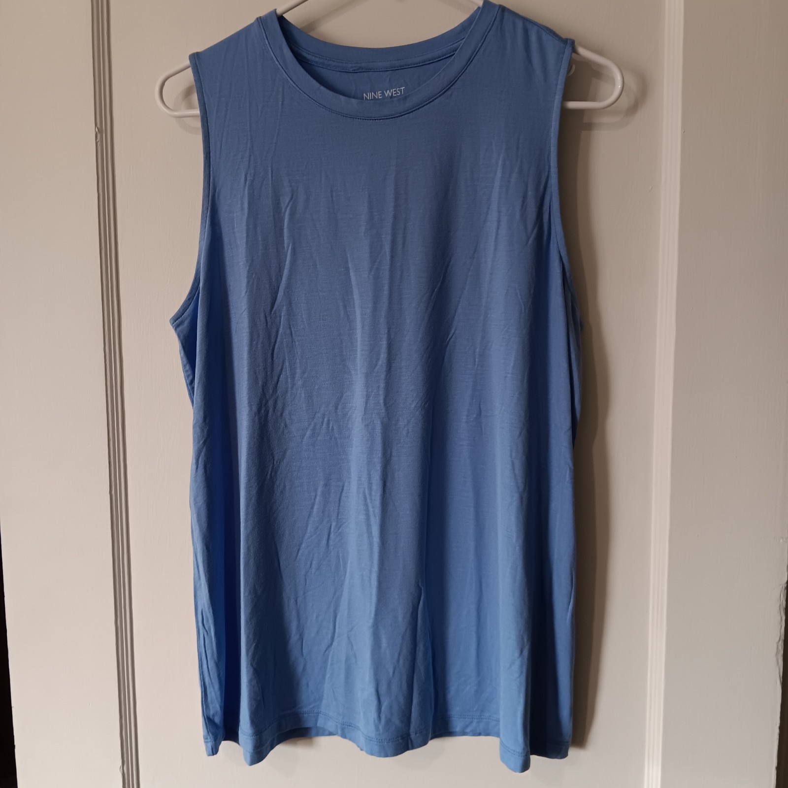 Nine West Tank Top Soft Spun Blue L Crew Neck Sleeveless Stretch Athleisure
