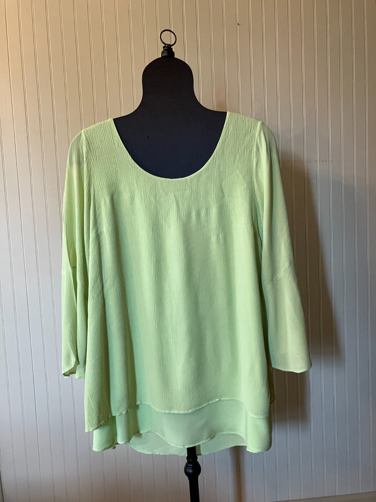 Soft Surroundings ~Lime Green ~Boho/Hippie/Coastal~Crinkle Gauze~Tunic Blouse ~L