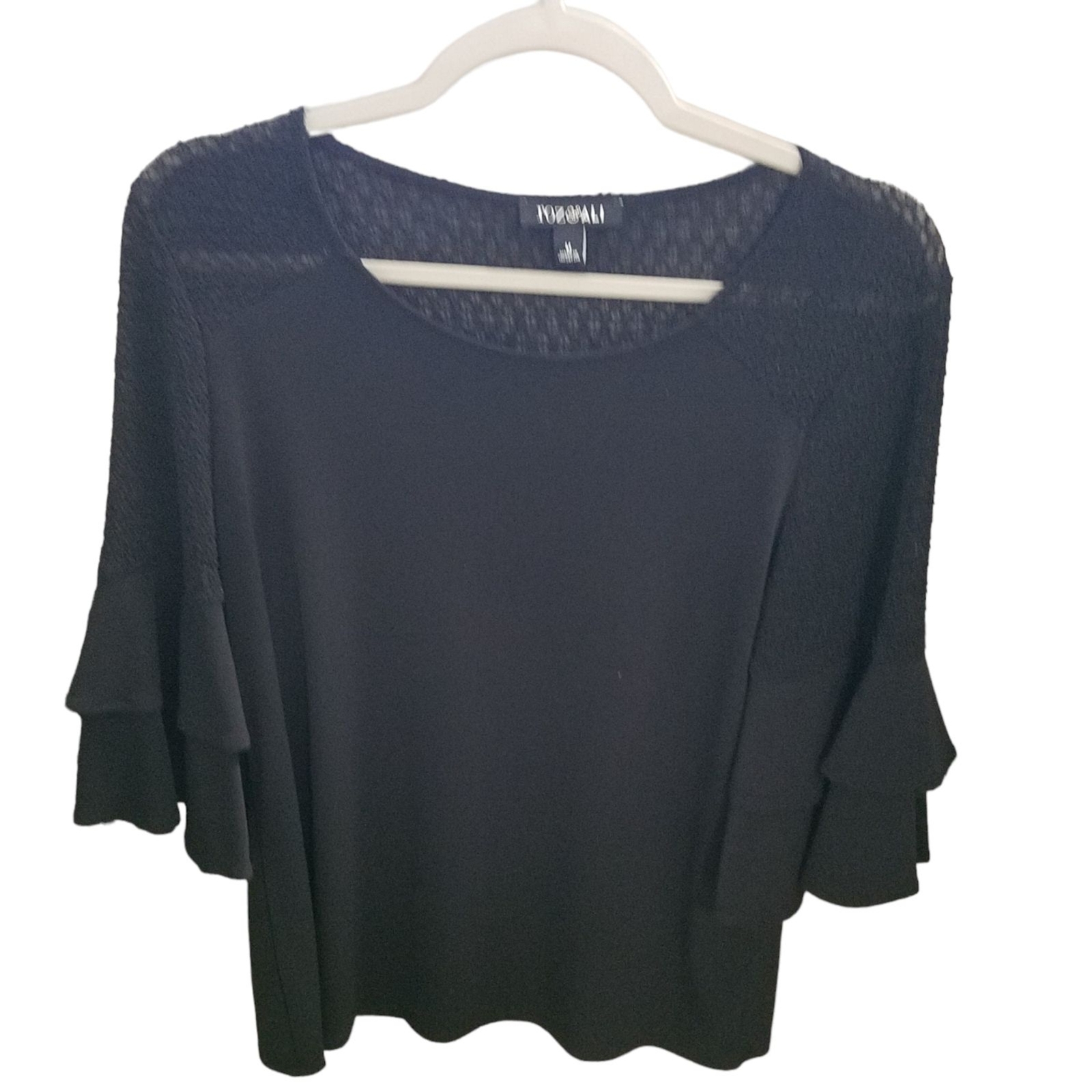 Roz & Ali Womens Sz M Black Solid 3/4 Sleeve Blouse
