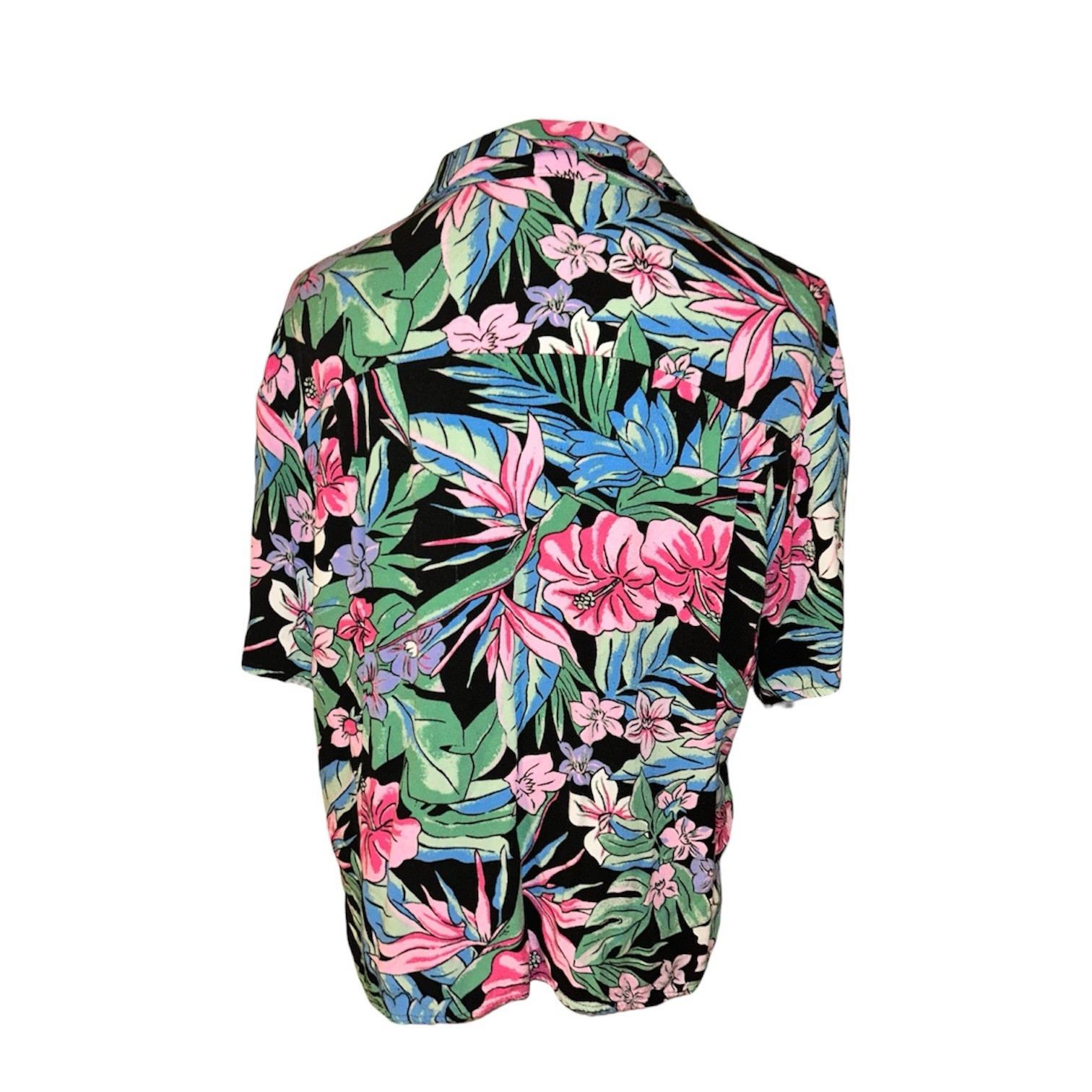 vibrant hawaiian button down women’s size medium short sleeve blouse wild fable