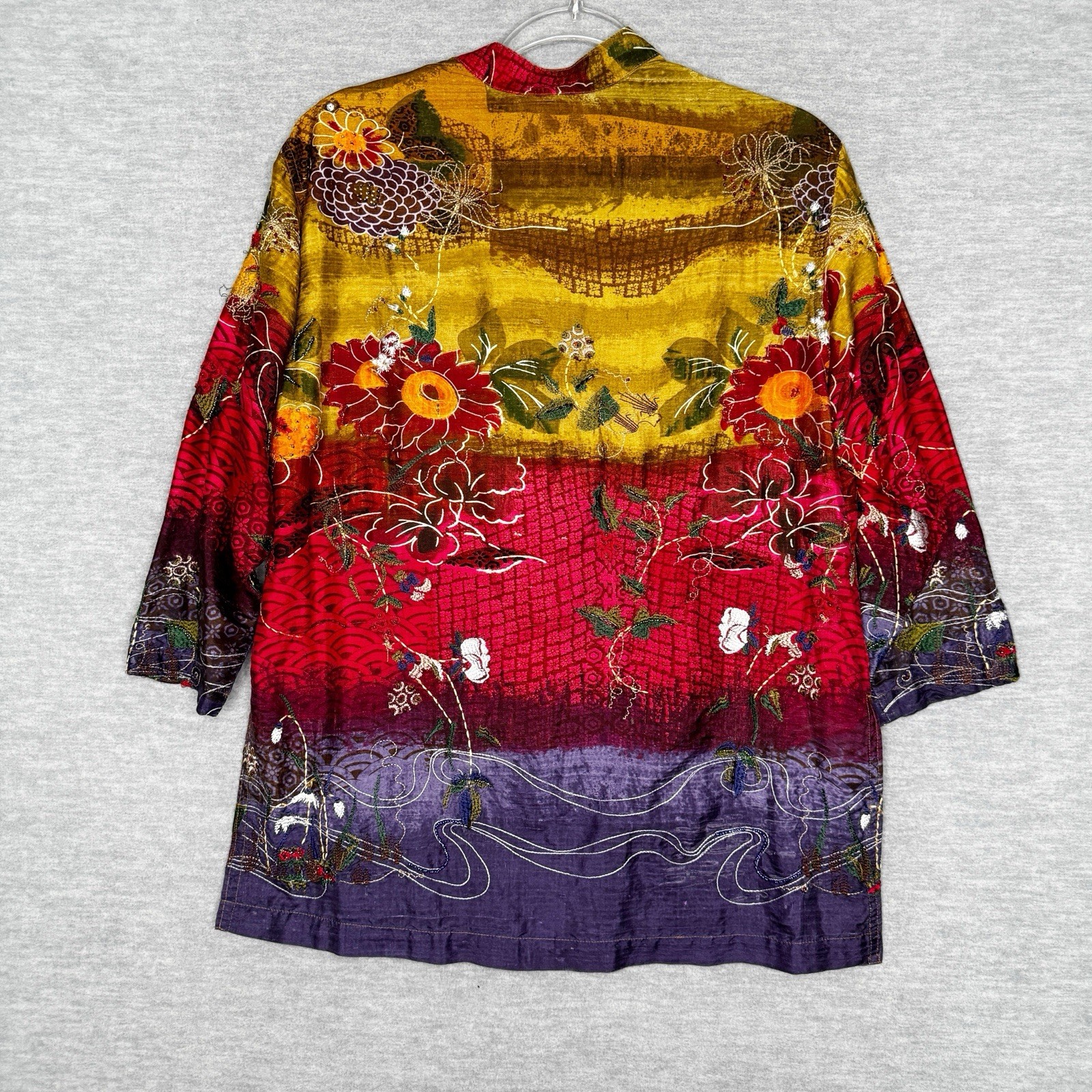 Vintage Chico’s Design 100% Silk Button Up Tunic Size 0 Small Beaded Art To Wear