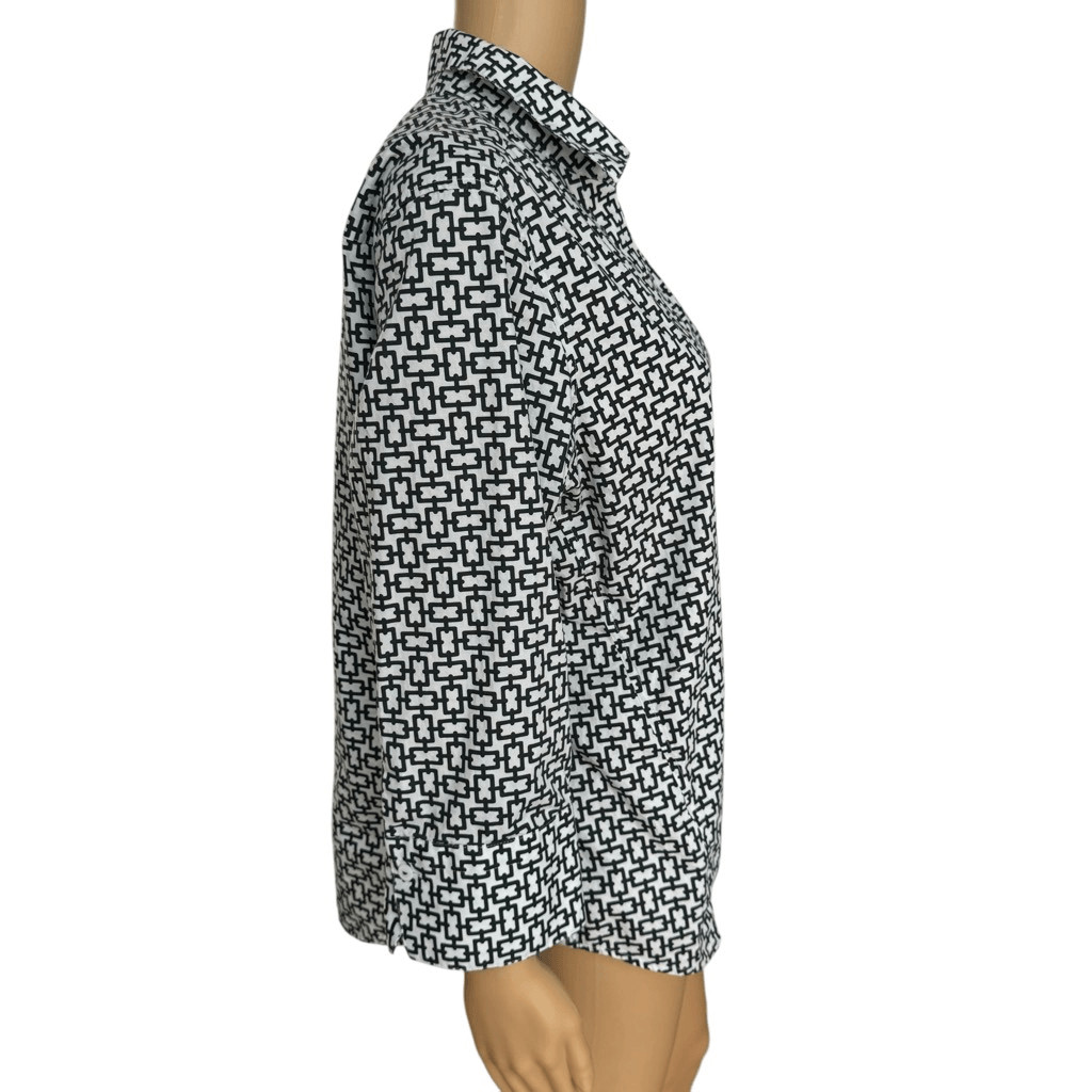 Foxcroft NYC Easy Care Pinpoint Stretch Chain Print Poplin Button-Up cotton sz L