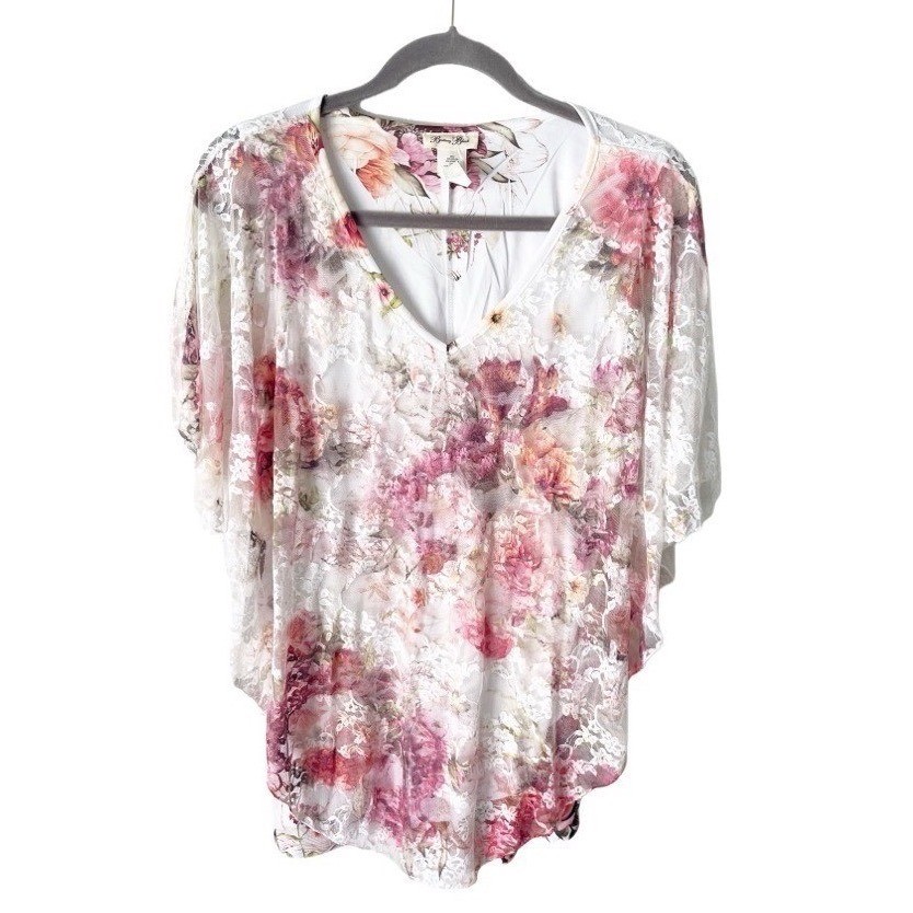 Ethereal Lace Watercolor Floral Poncho Top Size Medium Fairycore Romantic