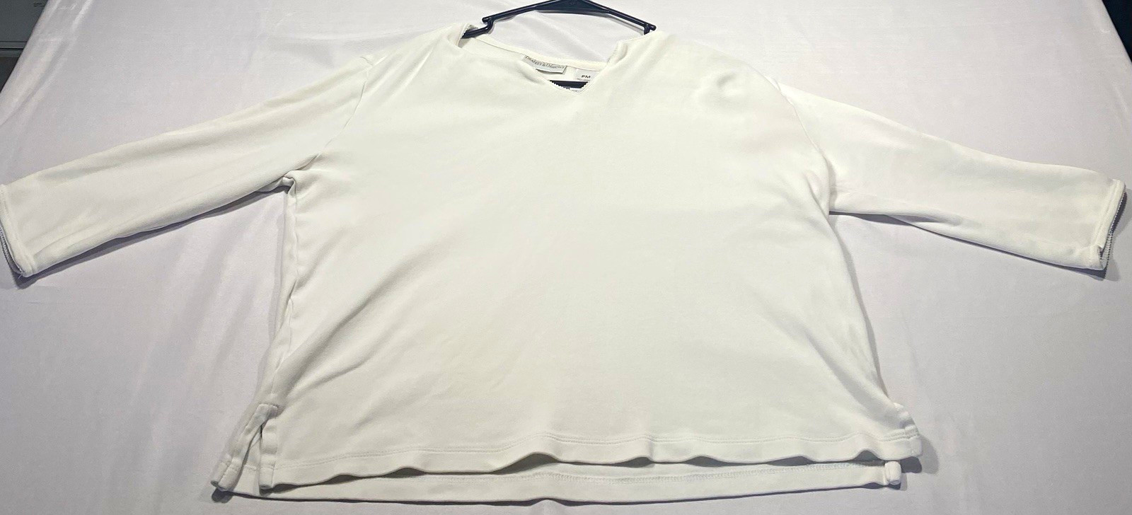 Drapers & Damons Petites PM White 100% Organic Cotton 3/4 Sleeve Knit Top