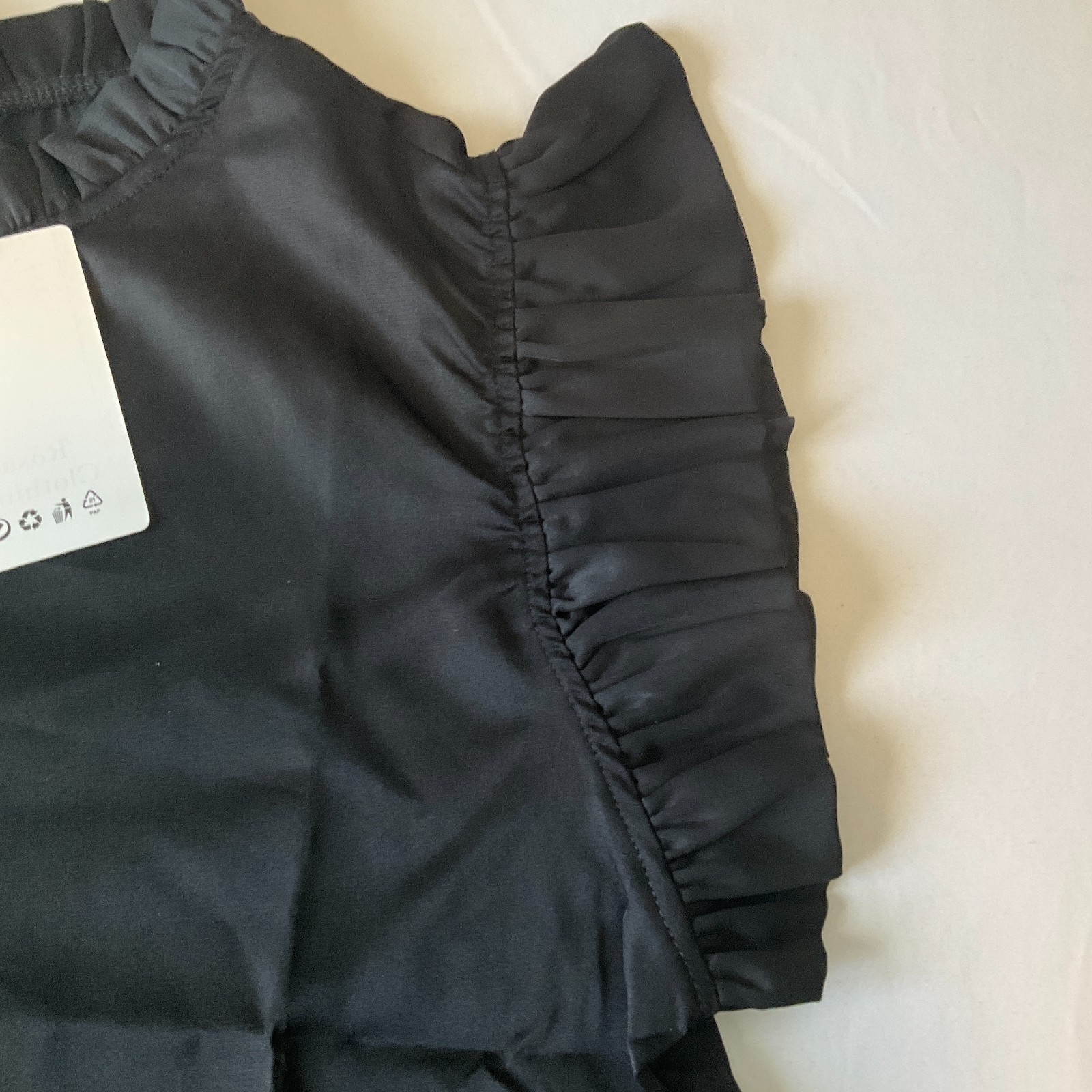Rosa Clothing Everyday Round Neck Top Womens Size S Black Ruffled Sleeve