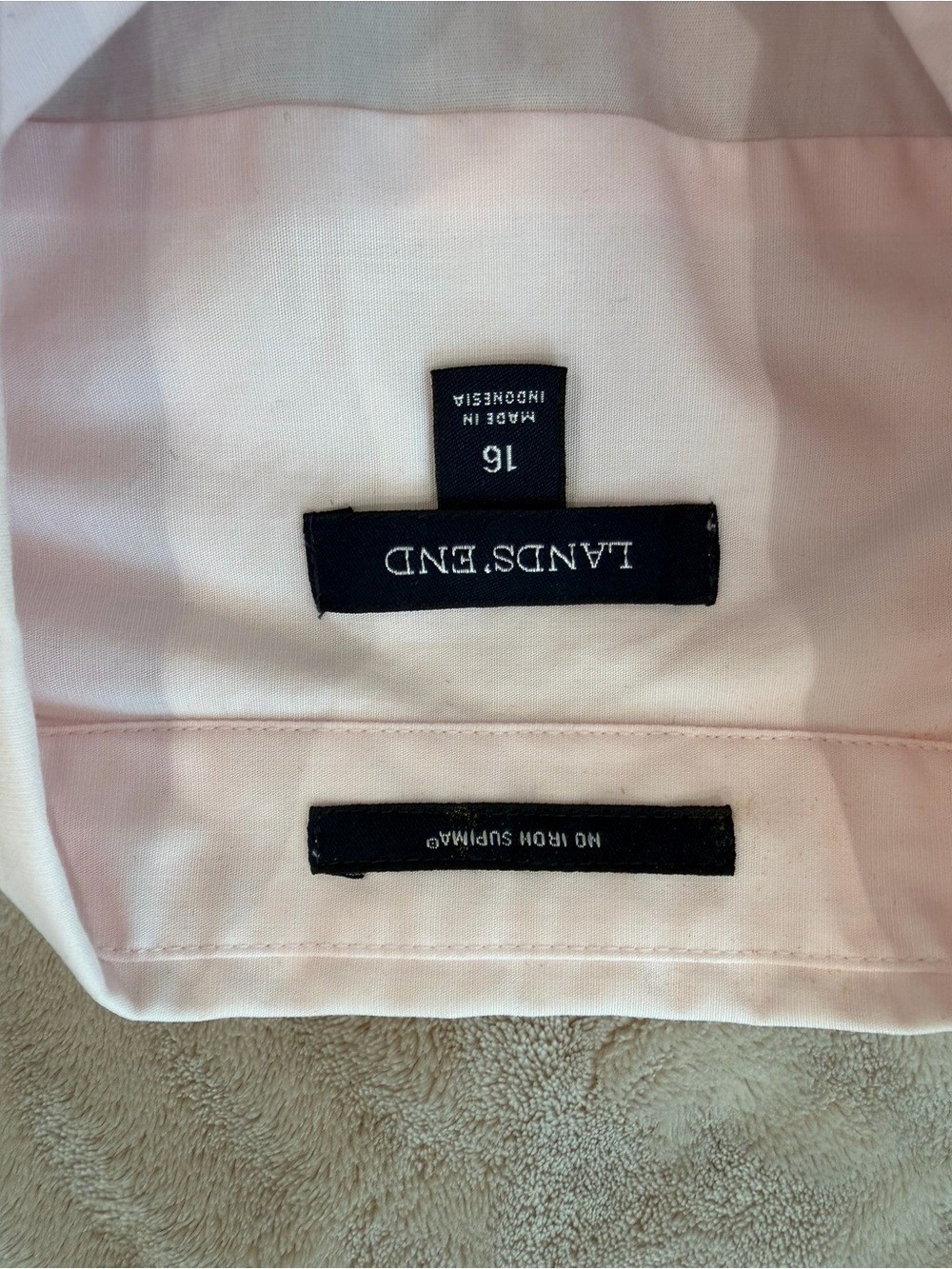 Lands’ End Pale Pink Long-Sleeve Button-Down Shirt size 16