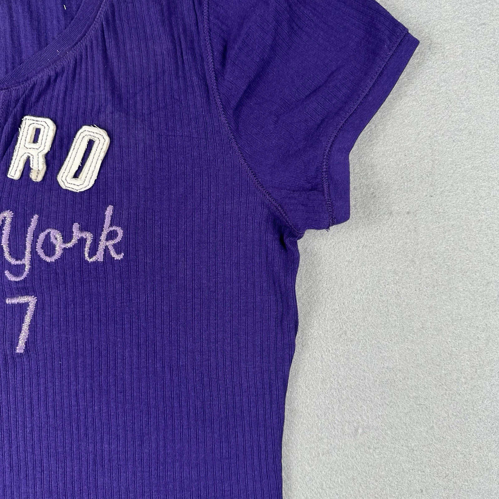 Y2K Aeropostale Ribbed Henley Short Sleeve Shirt Women’s 2XL Purple Stretch Aero