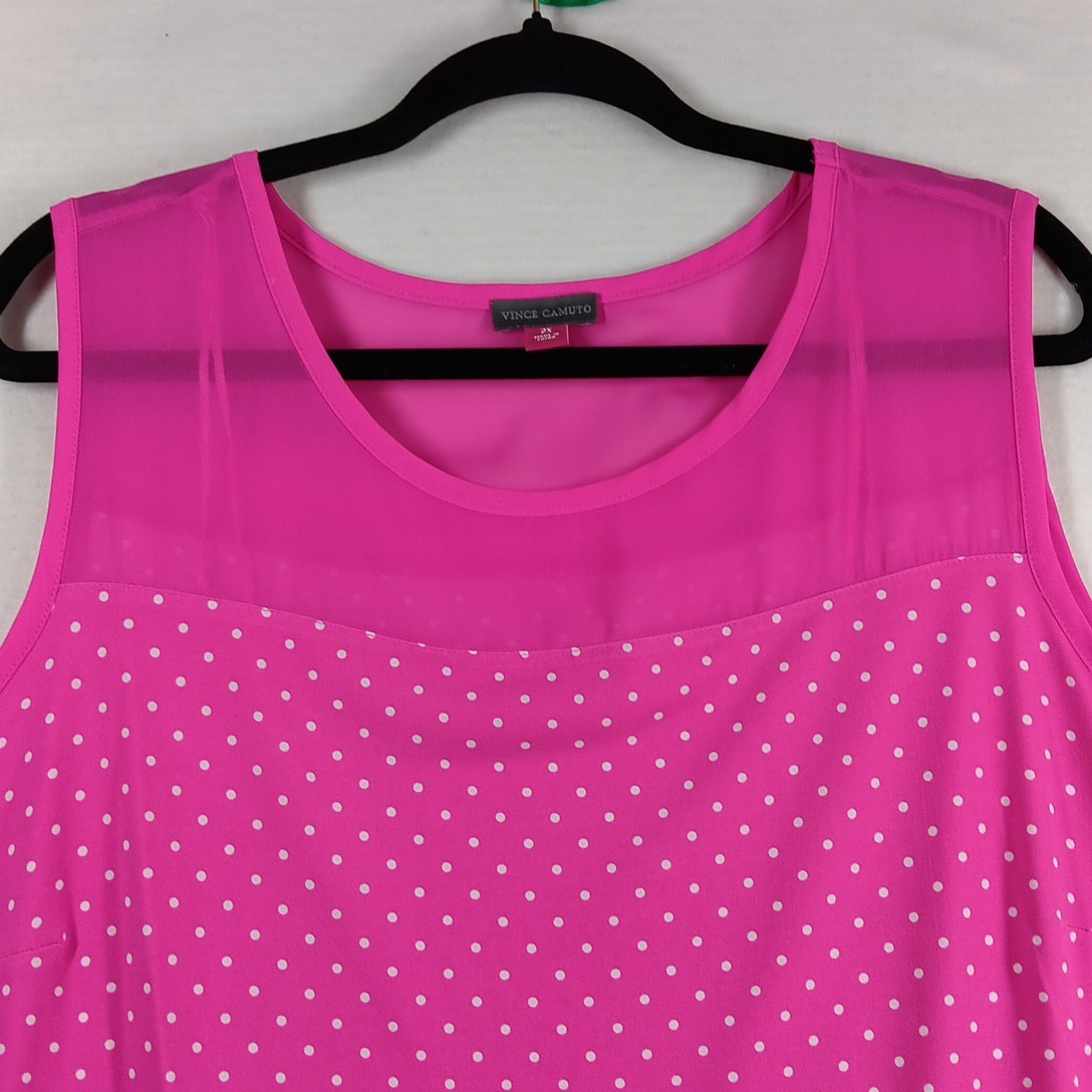 Vince Camuto Womens 2X Pink with White Polka-Dot cuello redondo Top Sleeveless