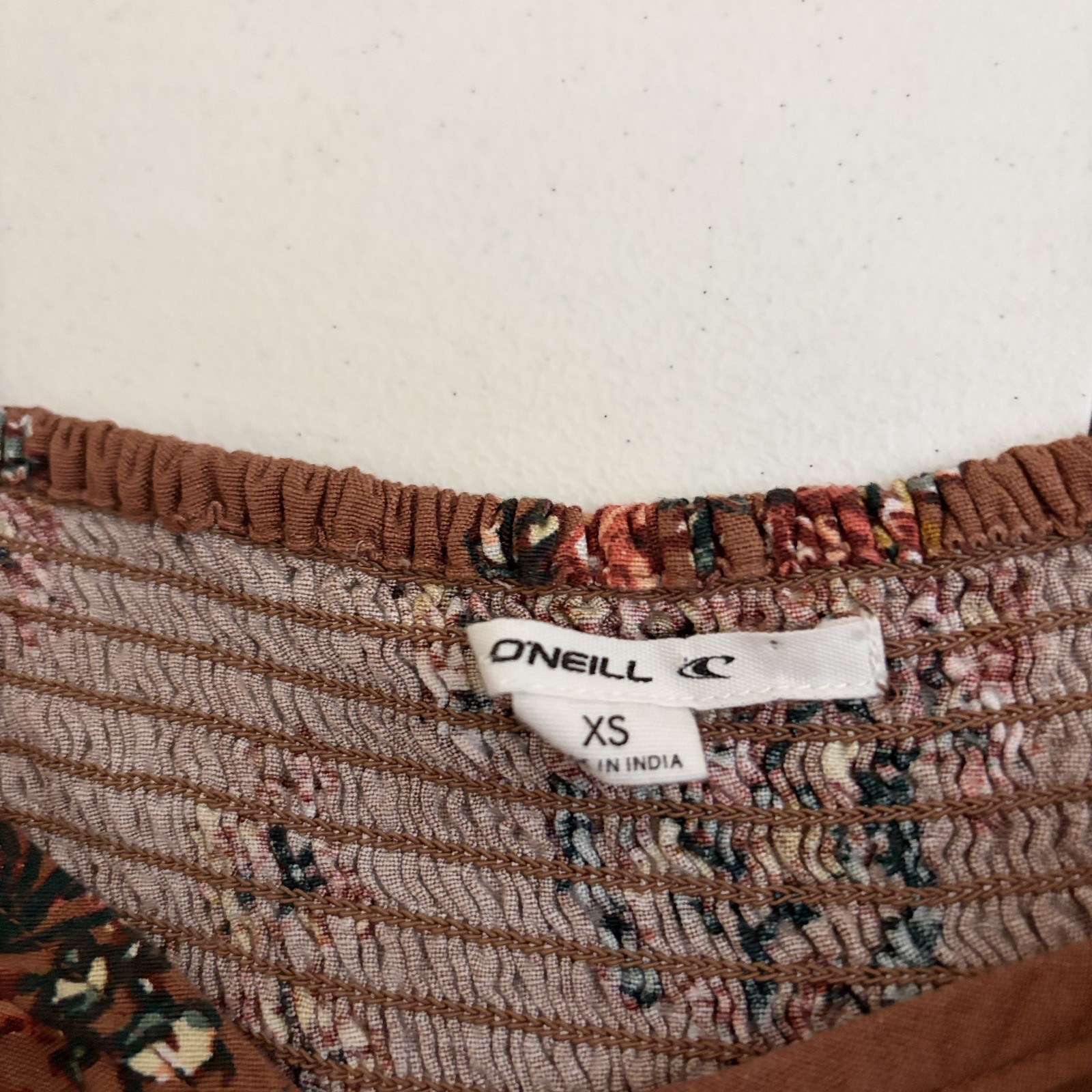 O’Neill Blouse Women’s XS Brown Cropped Smocked Short Sleeve Ruffle Boho