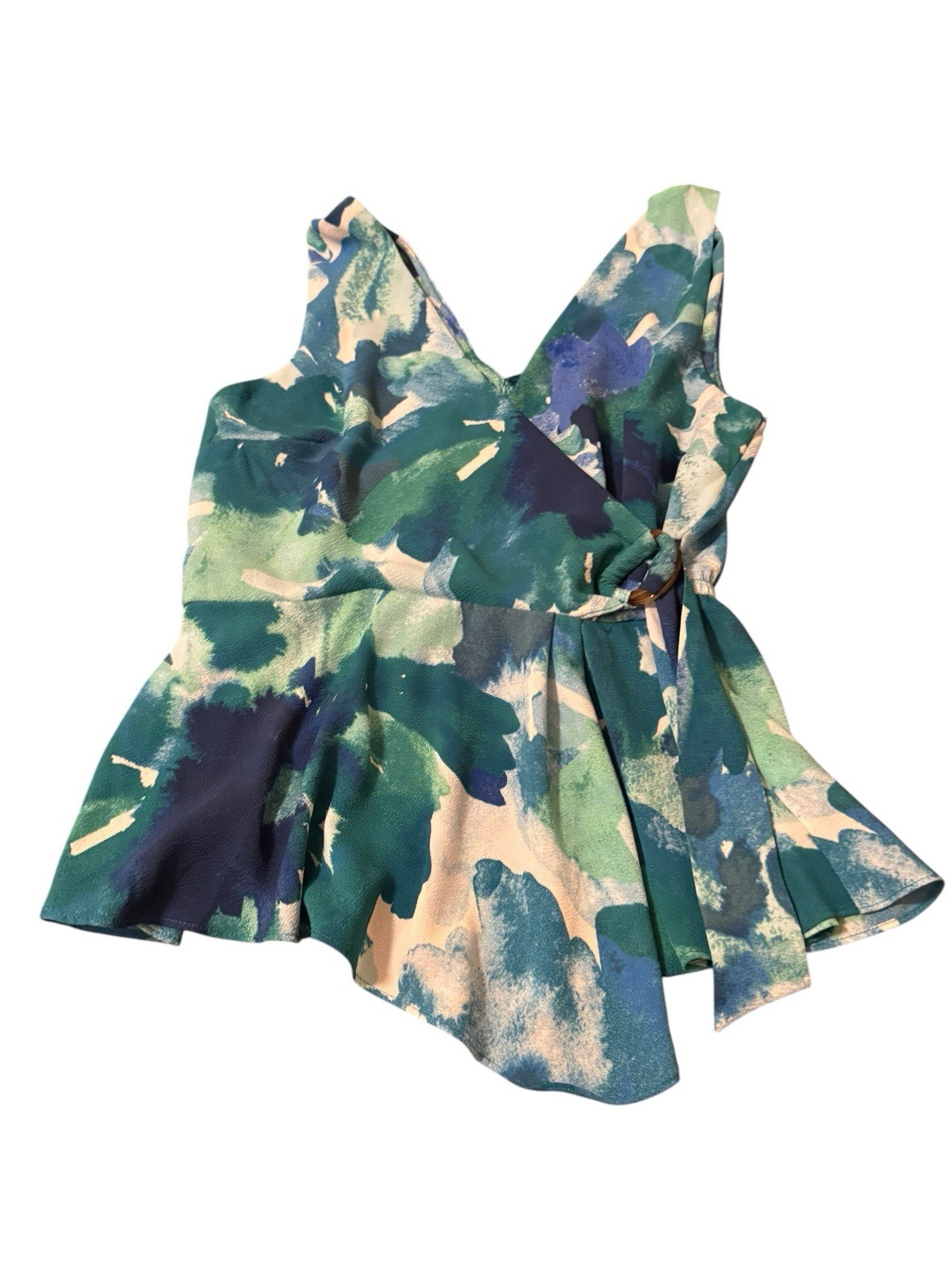 Sofia Jeans sofia Vegara Watercolor Blue/green Floral Peplum Top Size Medium