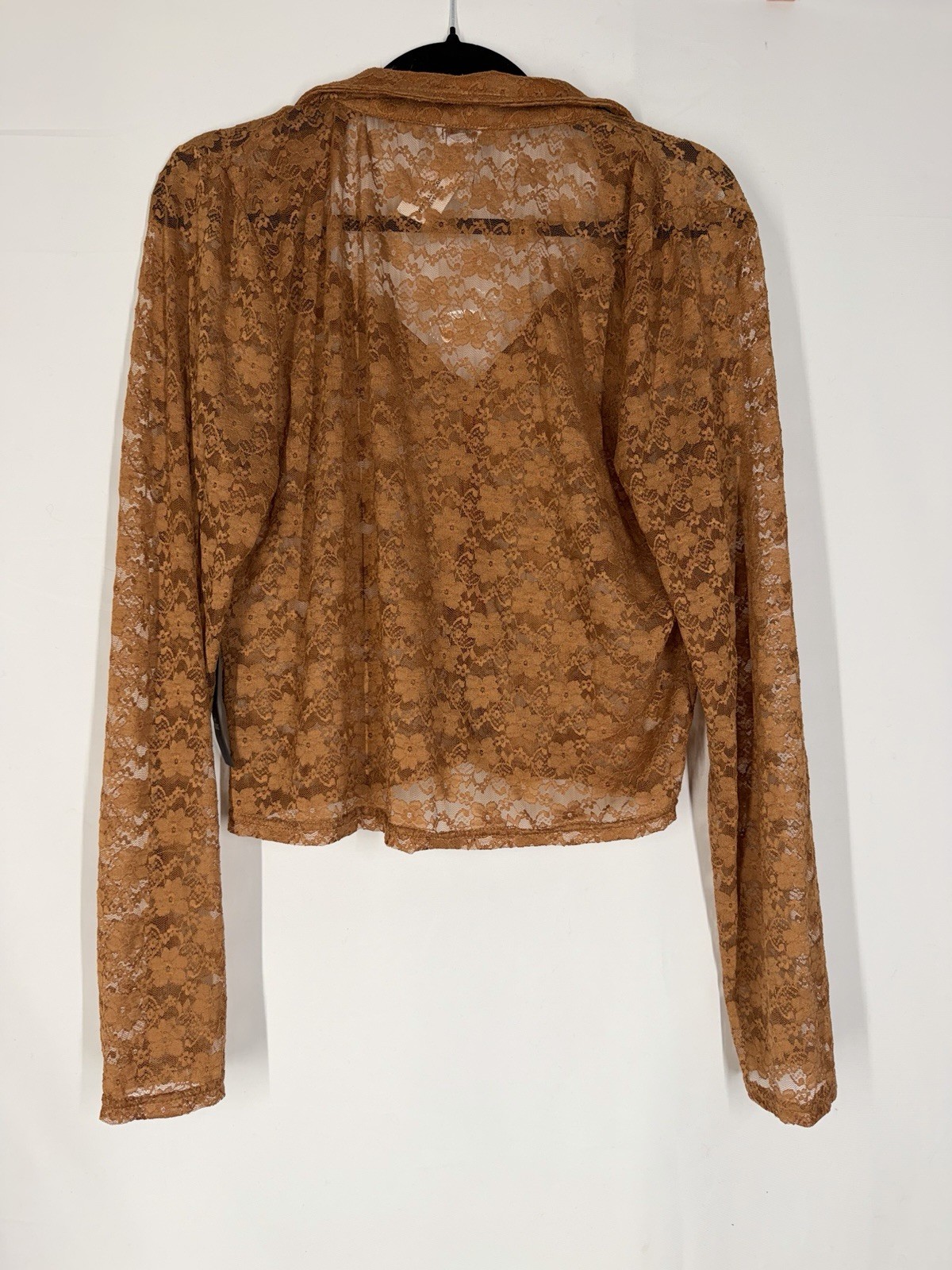 West of Melrose Floral Lace Collared Long Sleeve Button-Up Top Rust XL