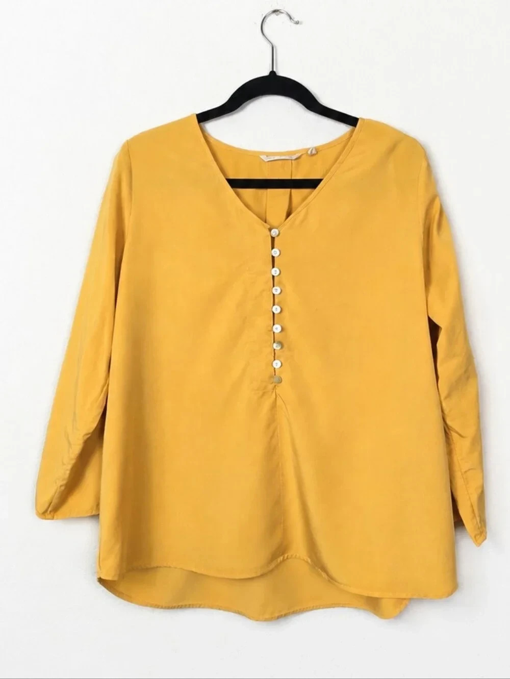 Soft Surroundings PL Tencel Lyocell Roll Tab Tunic Henley Top Yellow Petite L