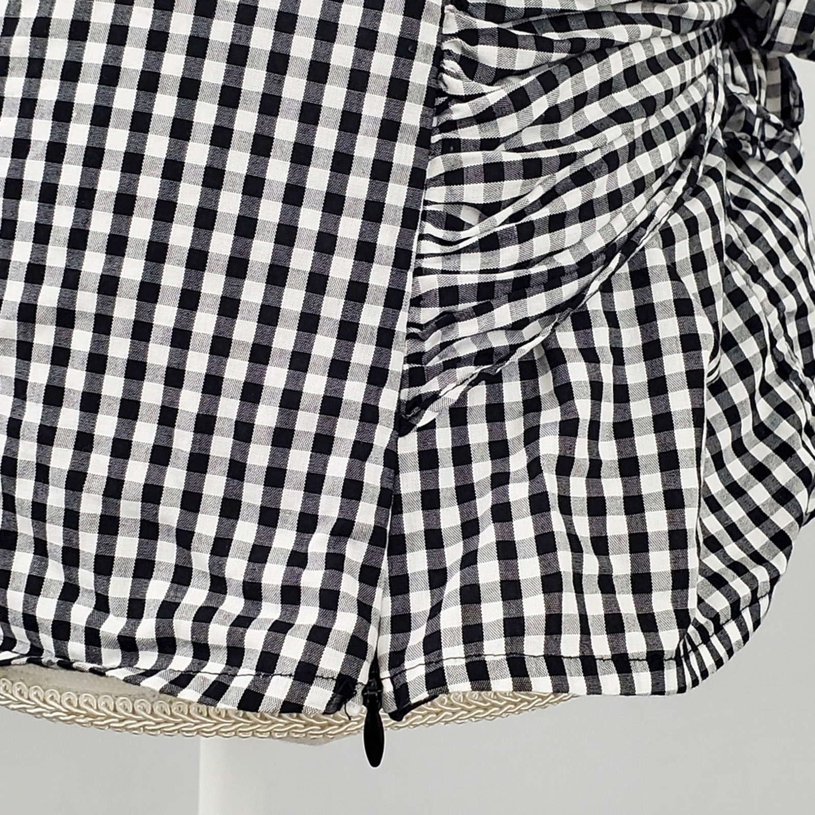 Express Black White Gingham Tie Front Blouse Large Convertible Side Zip
