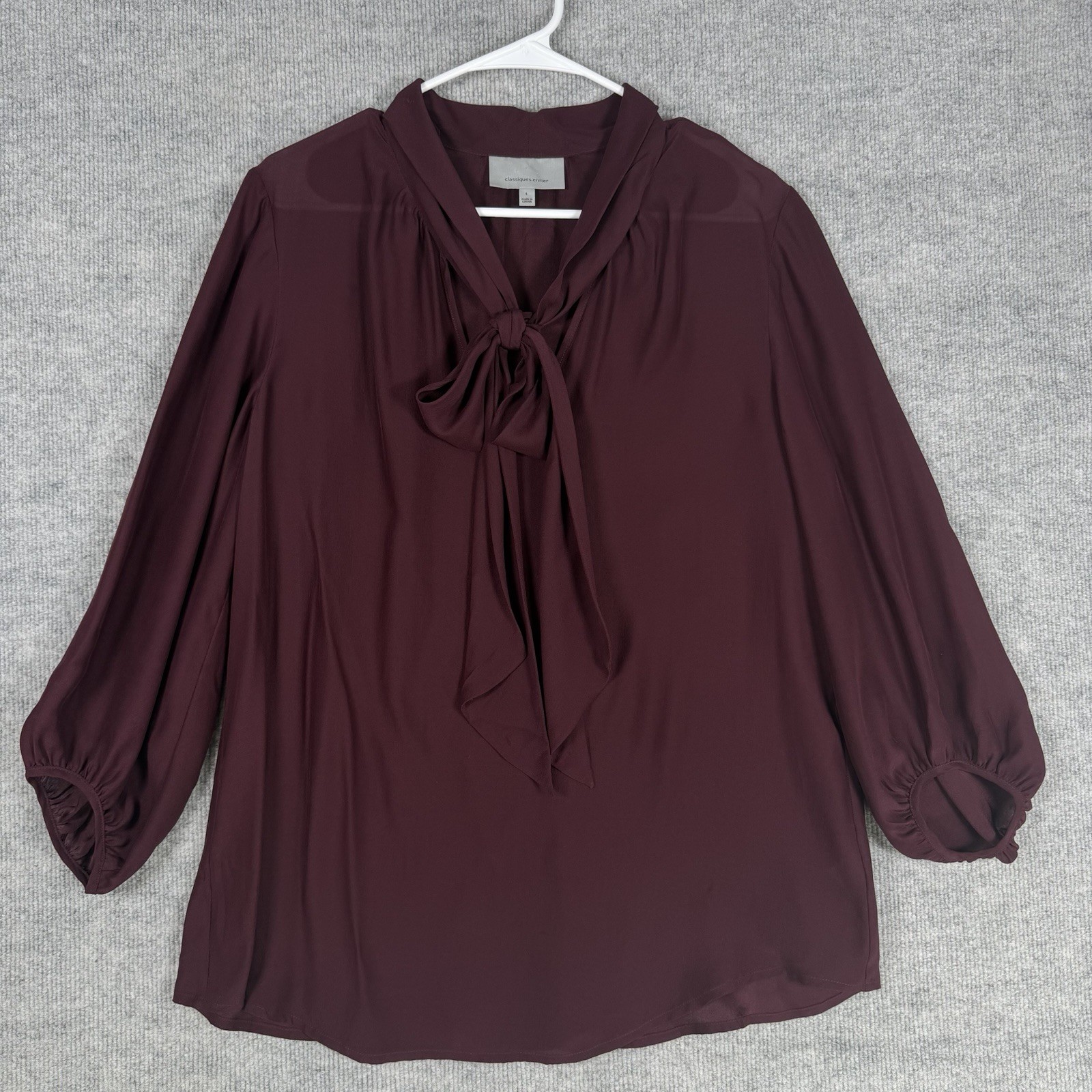 Classiques Entier Size-L Women’s Blouse Silk Burgundy Tie Front